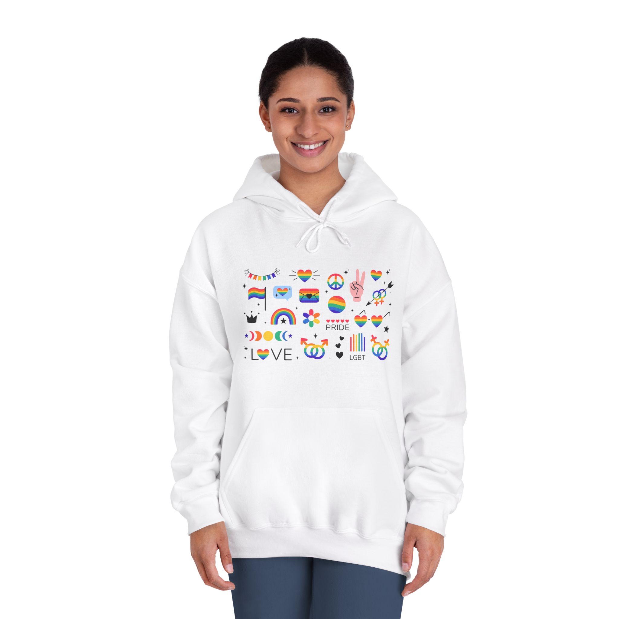 Lgbt Stickers Pack Doodle Style Lgbtq Set Lgbt Pride Community Symbols Rainbow Colored Element Unisex Dryblend Hooded Sweatshirt - Image 4
