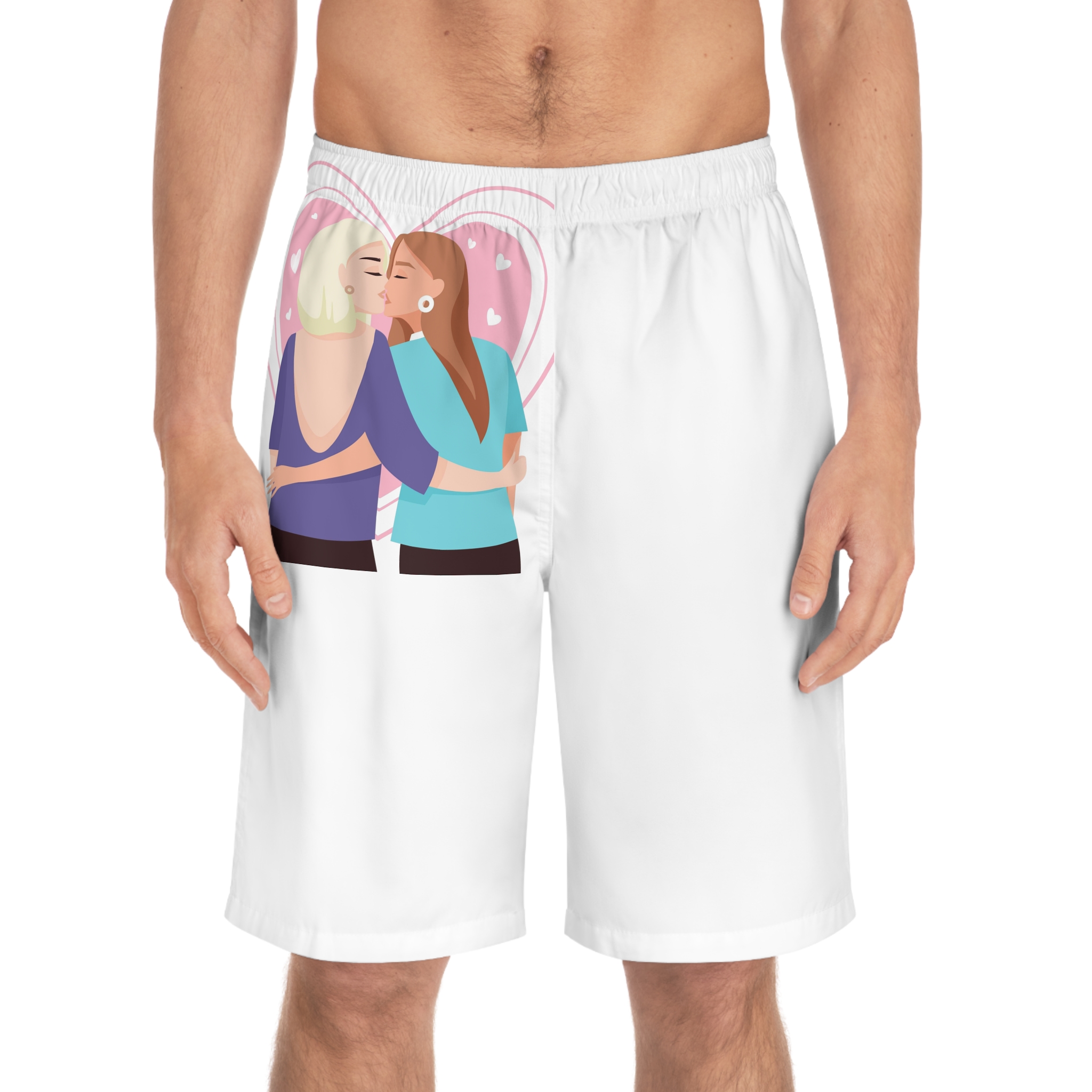 Lesbian Couple Kiss Flat Design Style Mens Board Shorts Aop - Image 3