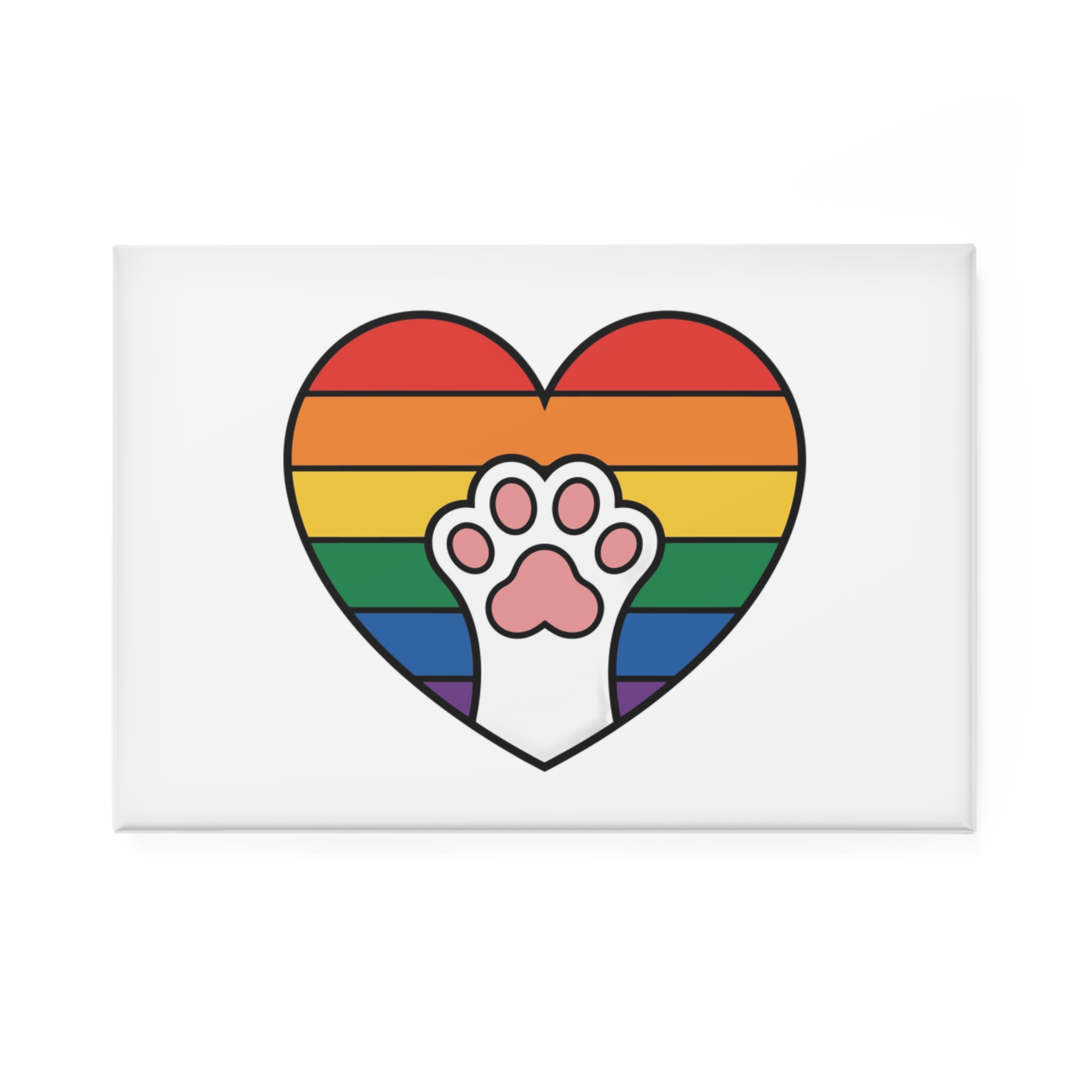 Rainbow Heart With Cute Cat Paw Pride Illustration Button Magnet Rectangle 1 And 10 Pcs