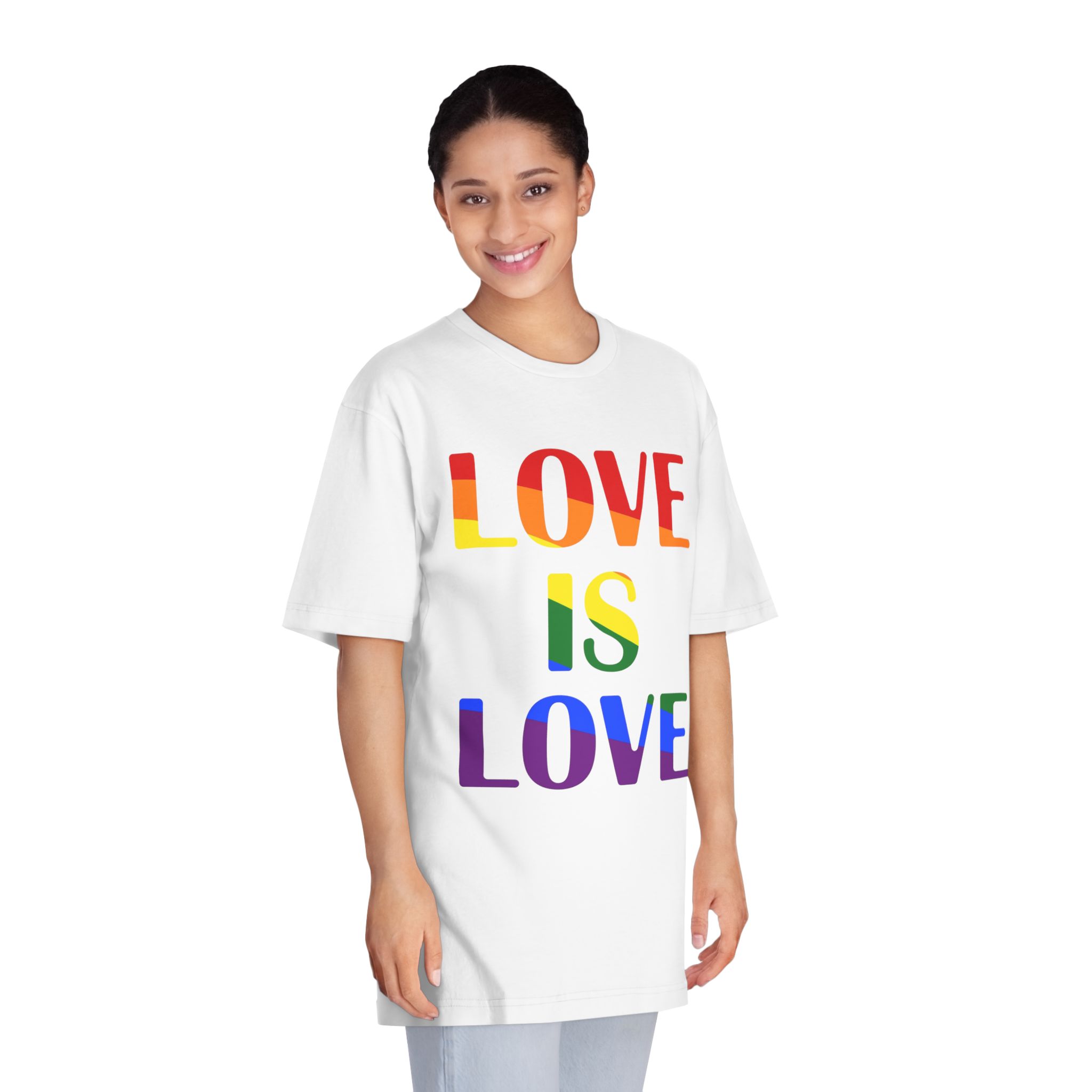 Love Is Love With Rainbow Colors Slogan Typography Banner - Unisex Classic Crewneck T Shirt - Image 3