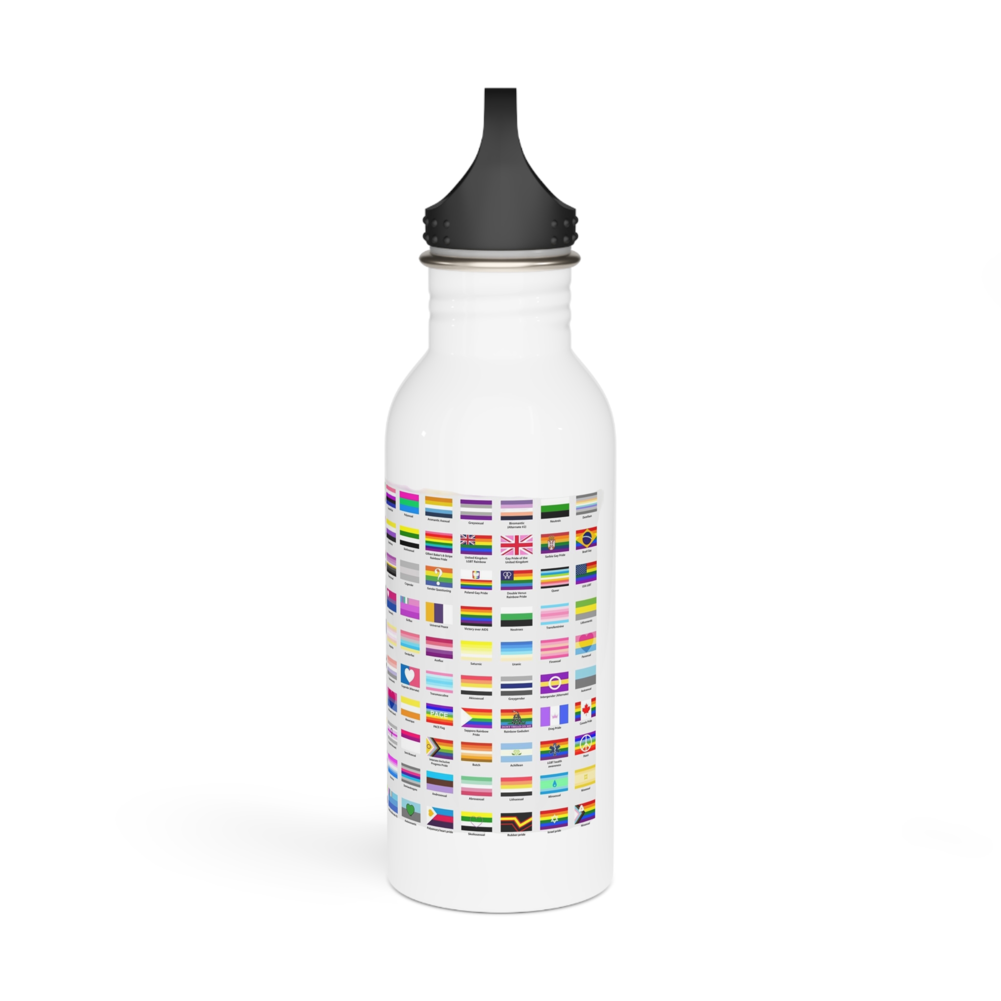 Colorful Lgbtq Pride Flags Collection Chart Representing Diverse Gender Sexual Identities Stainless Steel Water Bottle - Image 4