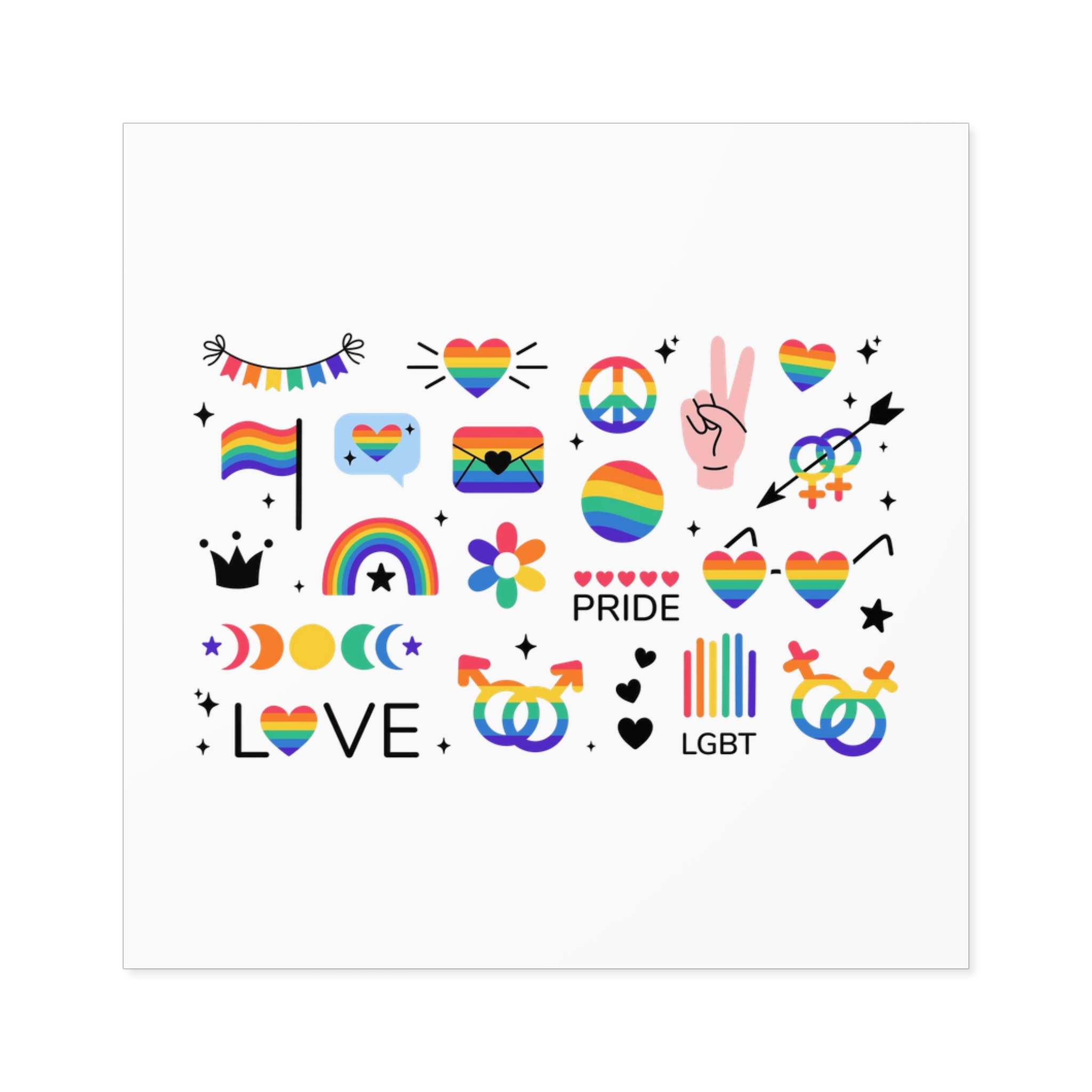 Lgbt Stickers Pack Doodle Style Lgbtq Set Lgbt Pride Community Symbols Rainbow Colored Element Laminate Stickers Square - Image 17