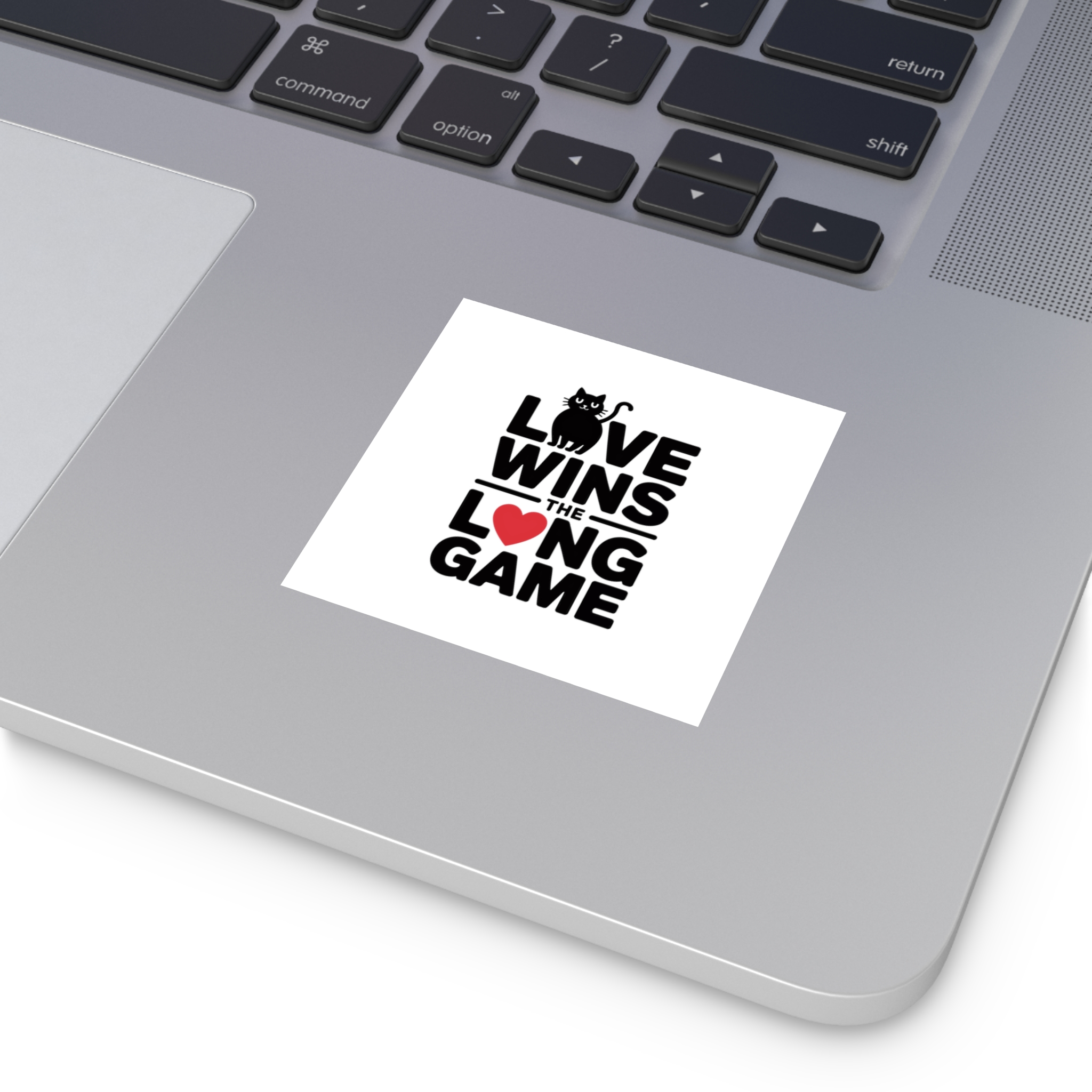 Love Wins Long Game With Black Cat Heart Illustration Laminate Stickers Square - Image 15