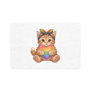 Cute Kitten Holding Rainbow Heart Pride Month Tshirt Design Pet Food Mat 12x18