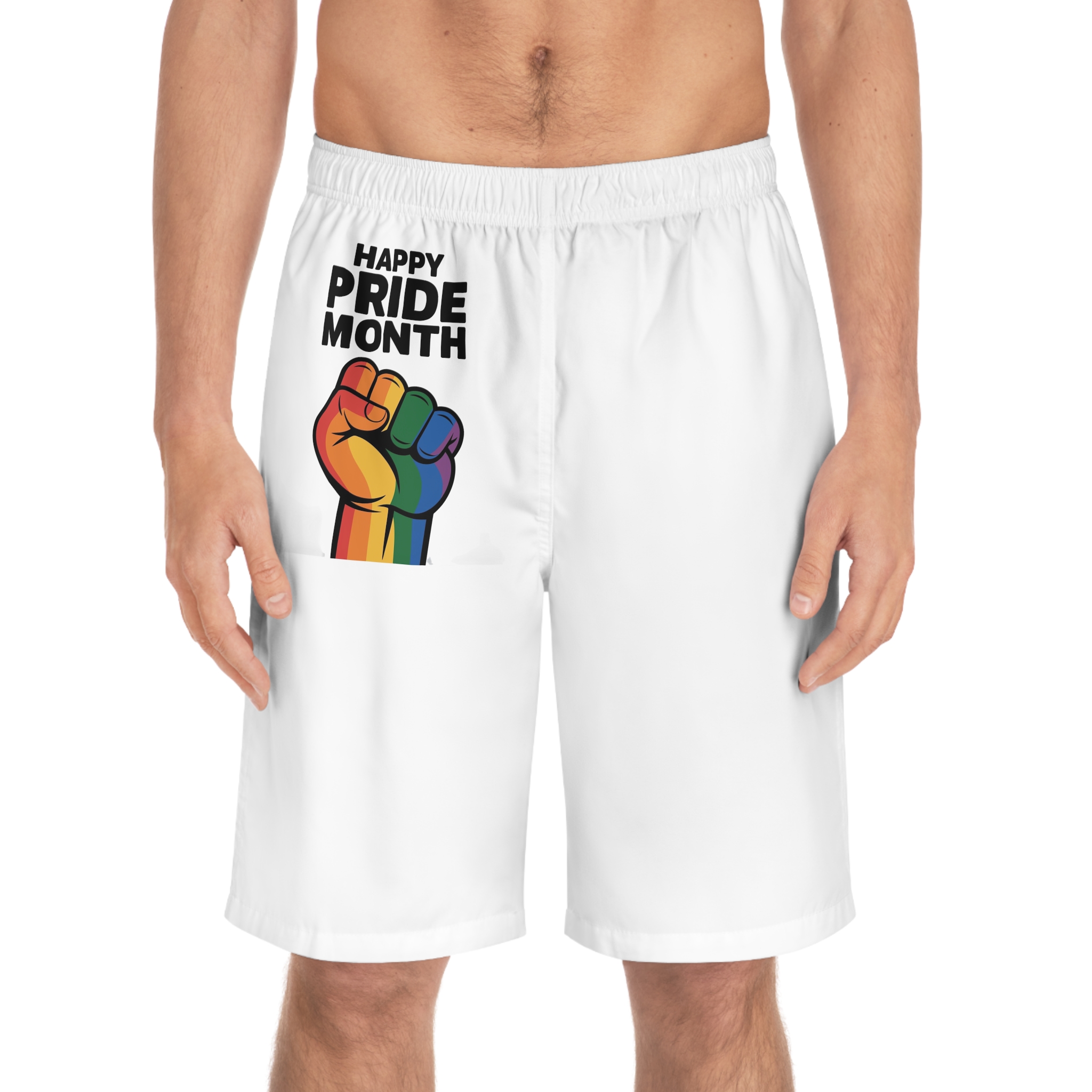 Happy Pride Month With Rainbow Fist Mens Board Shorts Aop - Image 3