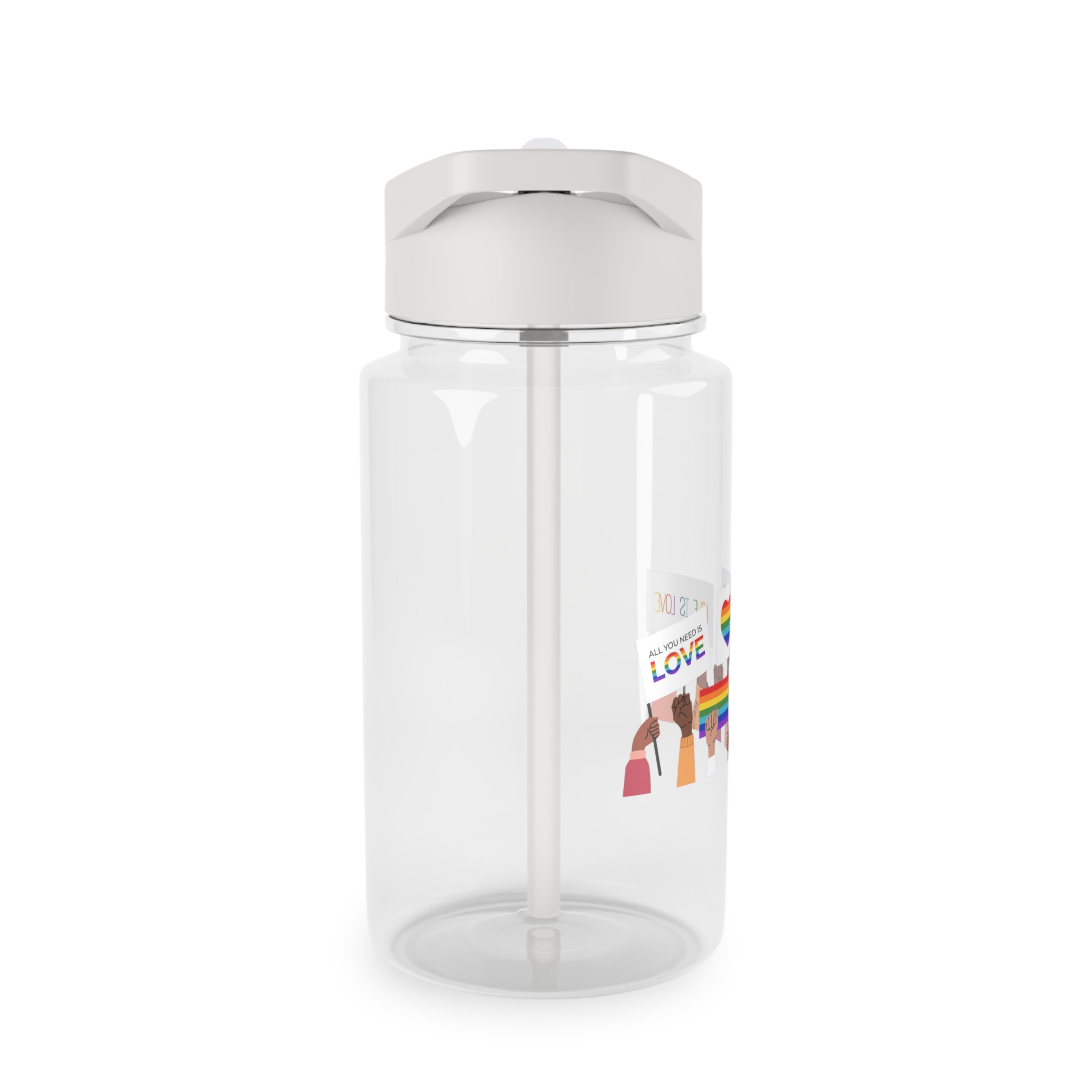 People Holding Lgbt Posters Symbols Signs Flags With Rainbows Pride Month Human Rights Love Is Love Tritan Water Bottle - Image 4