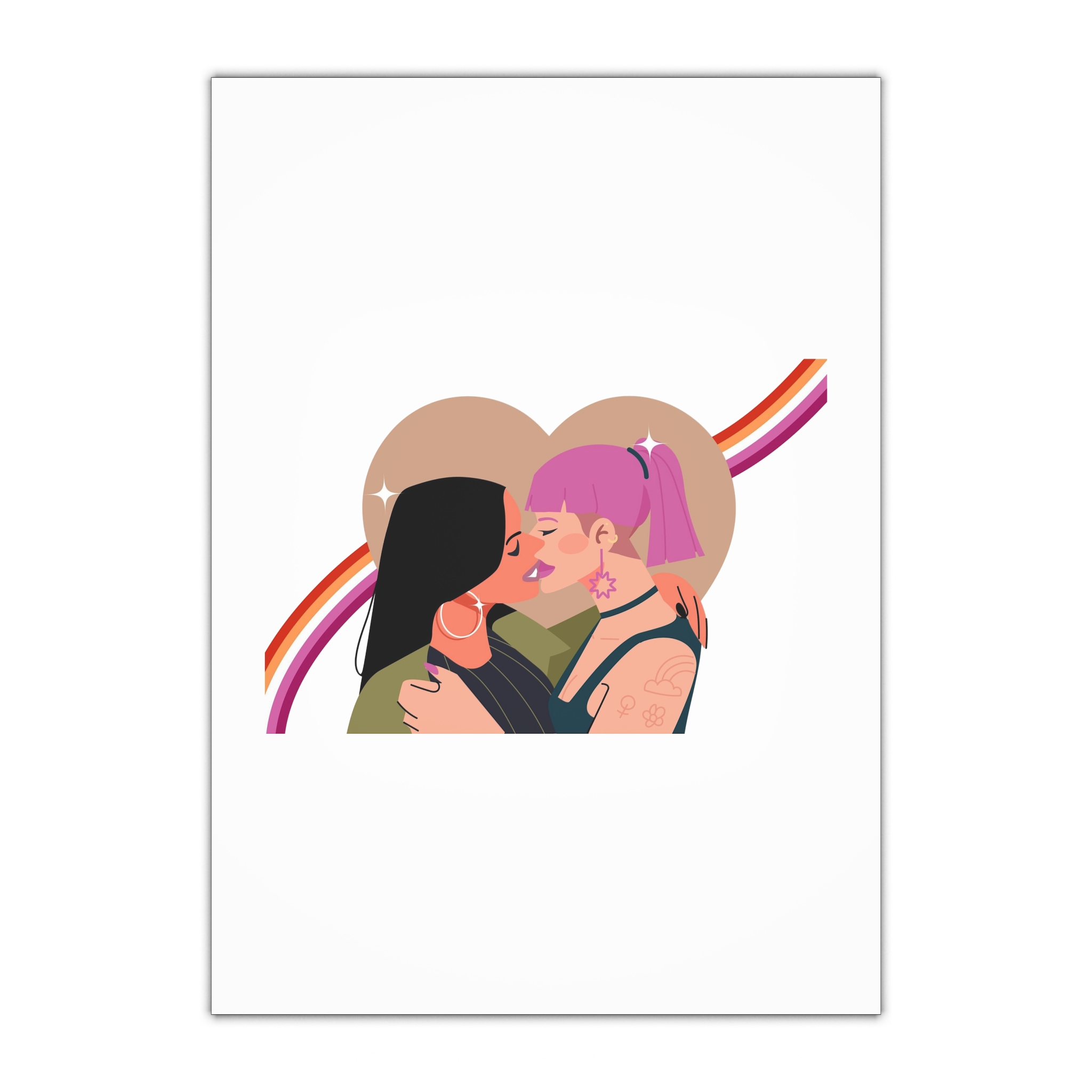 Hand Drawn Lesbian Kiss Gift Wrapping Paper Sheets 1pc