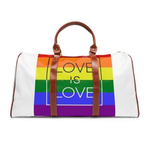 Lgbt Card Text Love Is Love Background Flag Colors Vector Illustration Waterproof Travel Bag