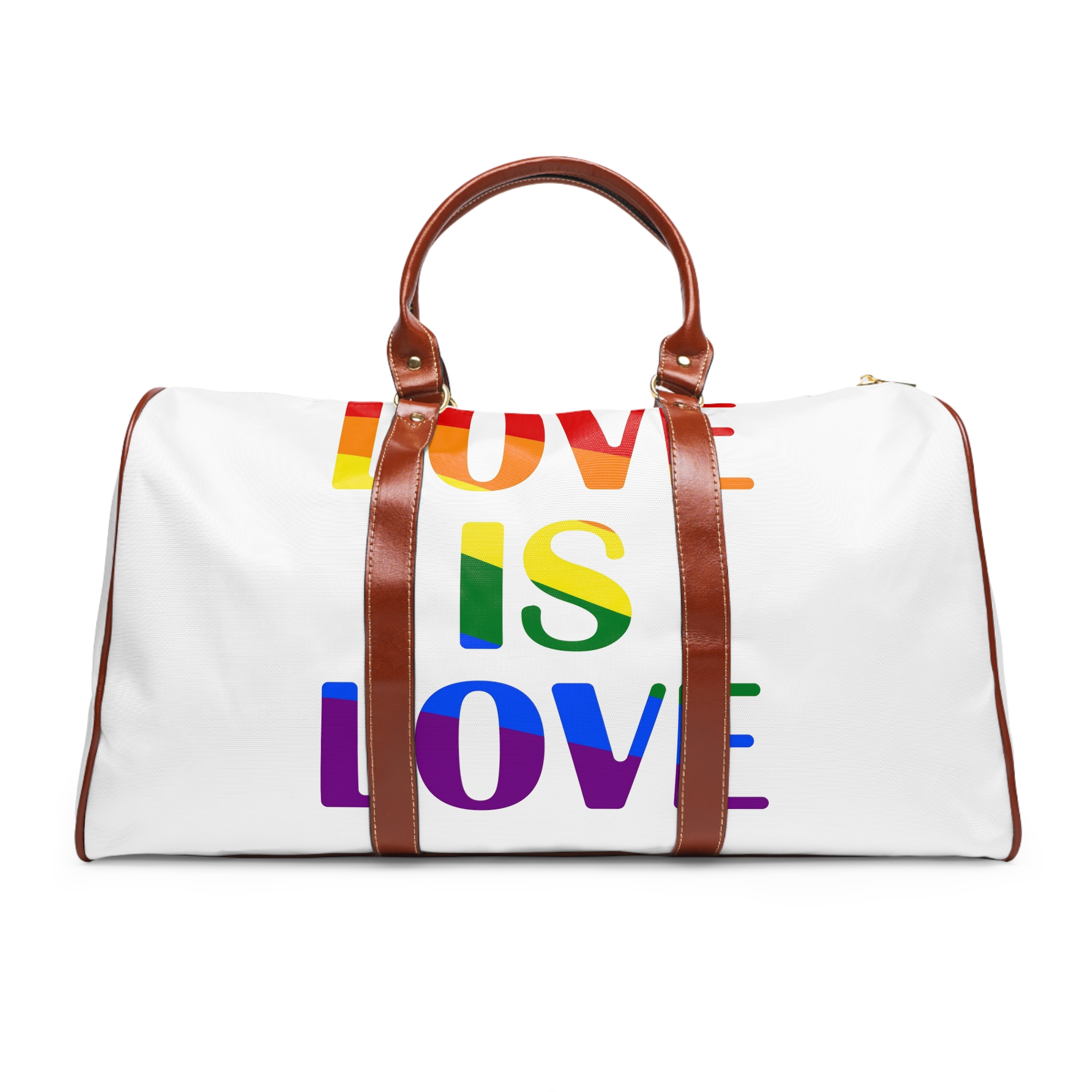 Love Is Love With Rainbow Colors Slogan Typography Banner Waterproof Travel Bag