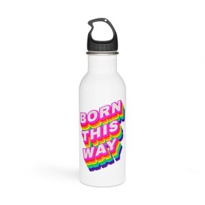 Rainbow Word Born This Way Typography Design Element Stainless Steel Water Bottle