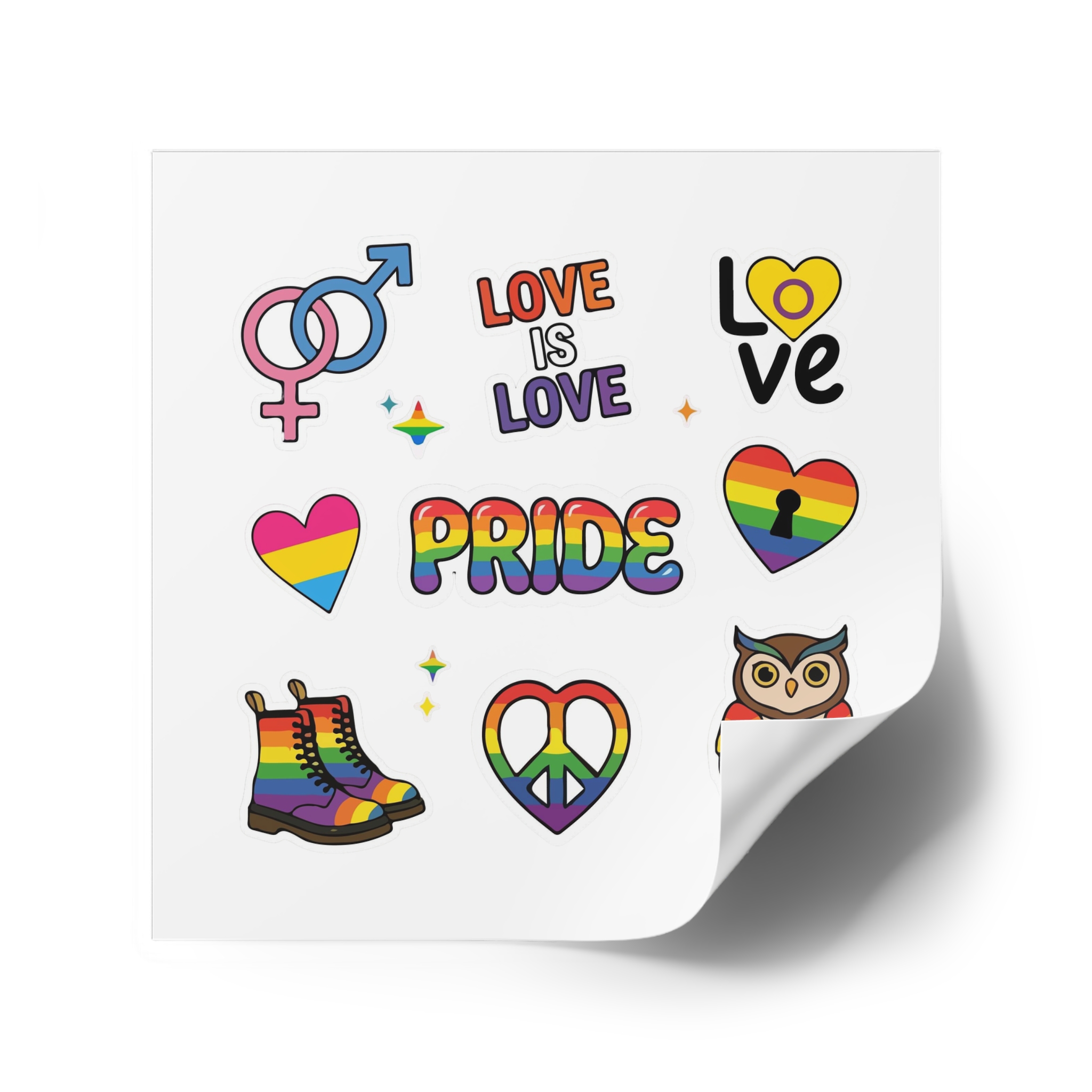 Pride Stickers Doodle Set Colorful Lgbtq Hand Drawn Icons Pack Laminate Stickers Square - Image 34