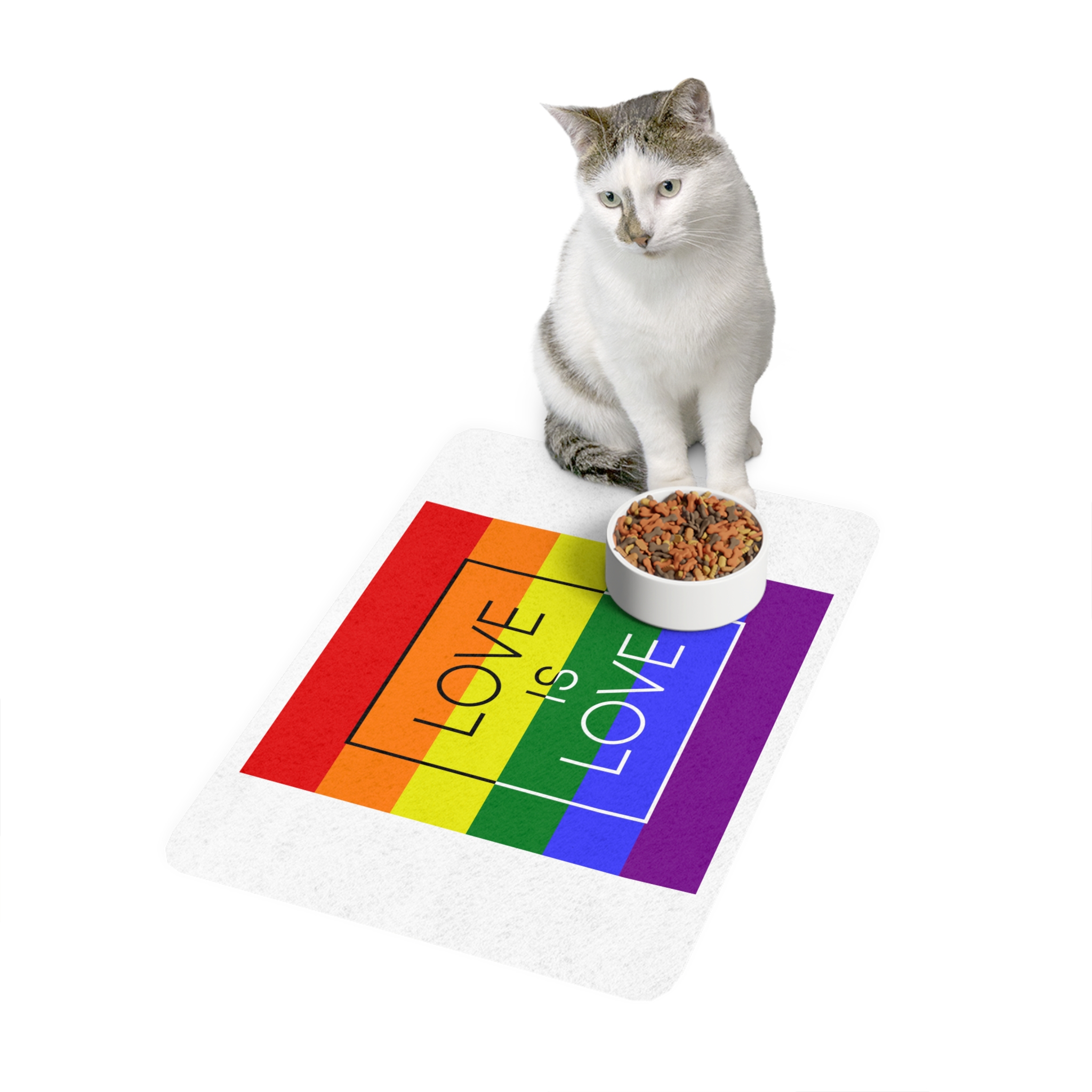 Lgbt Card Text Love Is Love Background Flag Colors Vector Illustration Pet Food Mat 12x18 - Image 3