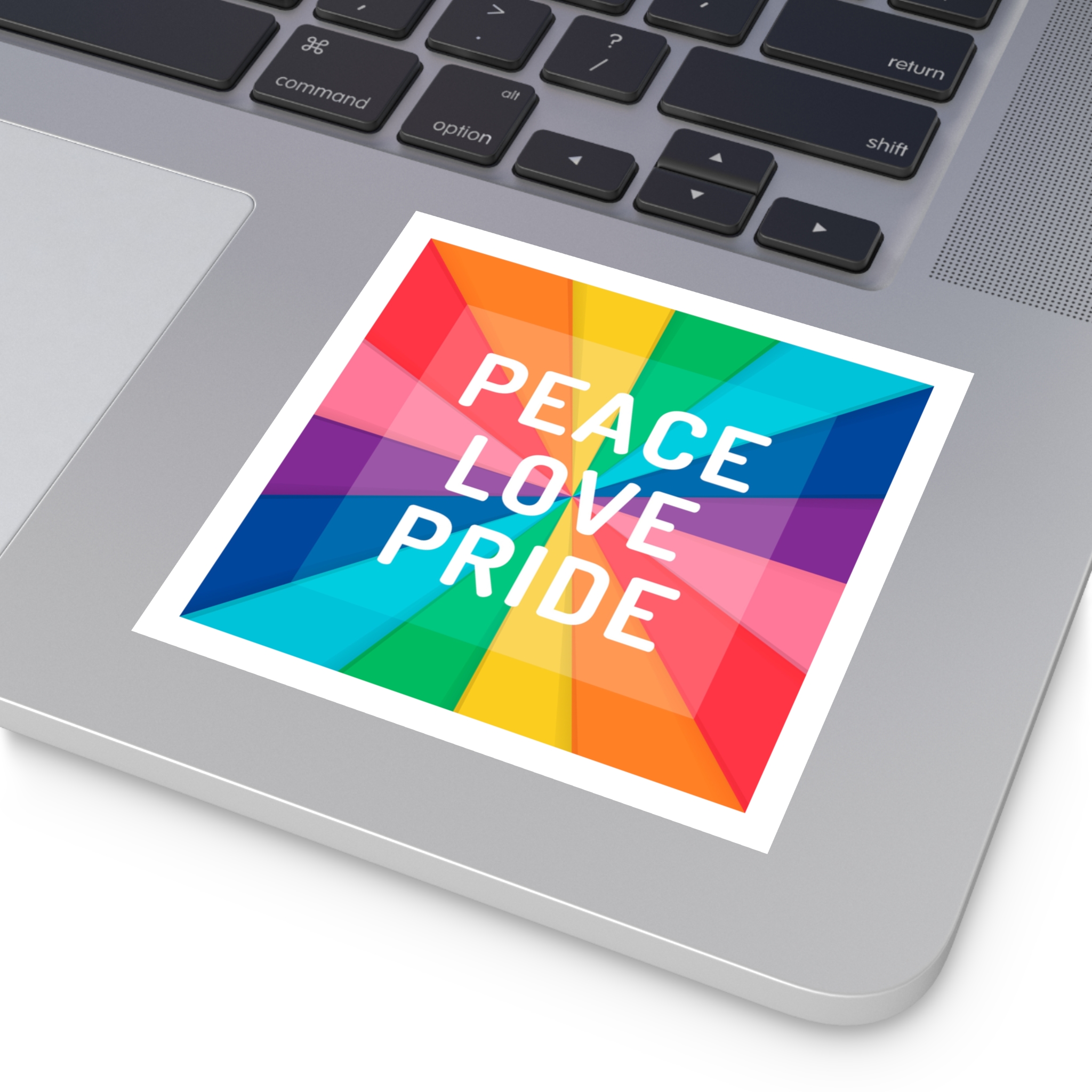 Rainbow Colored Background With Peace Love Pride Concept Pride Month Laminate Stickers Square - Image 19