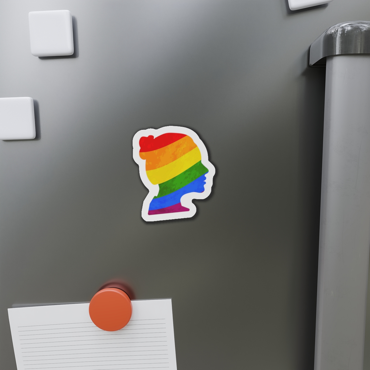 Black Detailed Realistic Girls Face Profile With Lgbt Pride Flag Isolated White Die Cut Magnets - Image 8