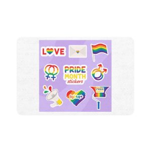 Pride Month Stickers Lgbtq Rainbow Flag Cute Flat Illustrations Pet Food Mat 12x18