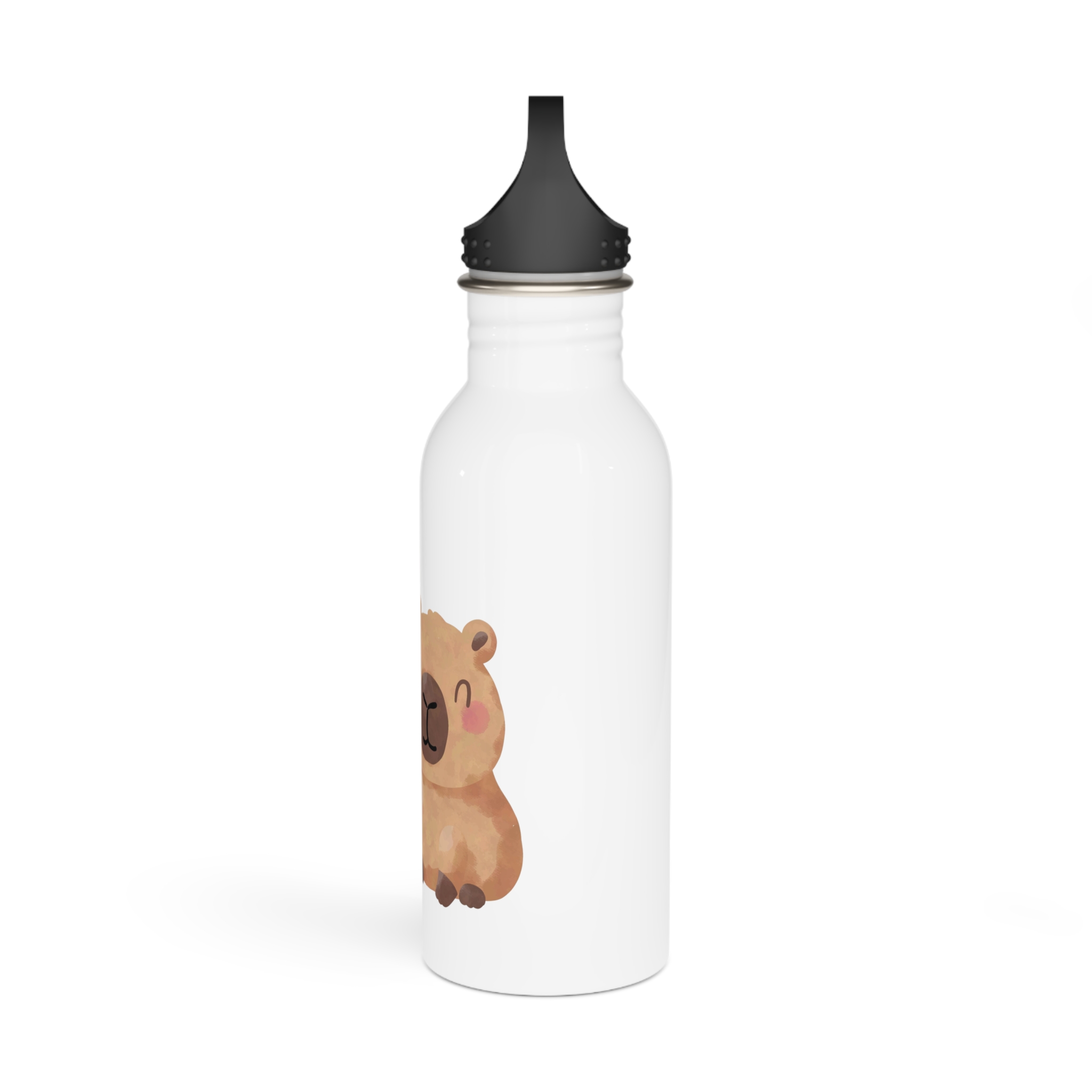 Capybara Holding Rainbow Heart Balloon Illustration Stainless Steel Water Bottle - Image 4