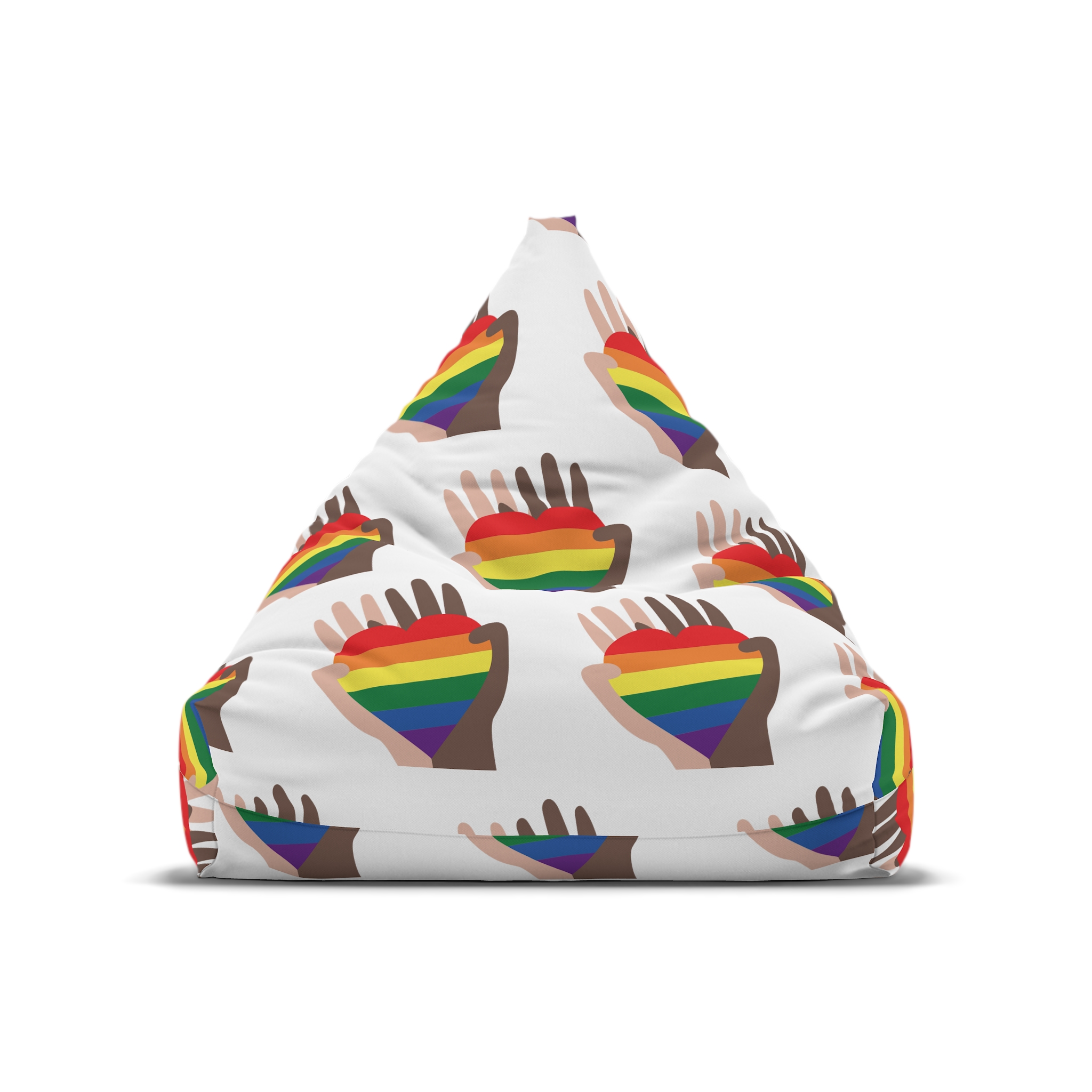 Hands Different Colors Skin Holding Rainbow Heart Lgbtq Color Bean Bag Chair Cover - Image 5