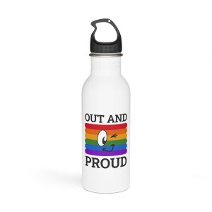 Out Proud Lgbtq Pride Month Quote Book Lover Rainbow Flag Hand Drawn Art White Background Stainless Steel Water Bottle
