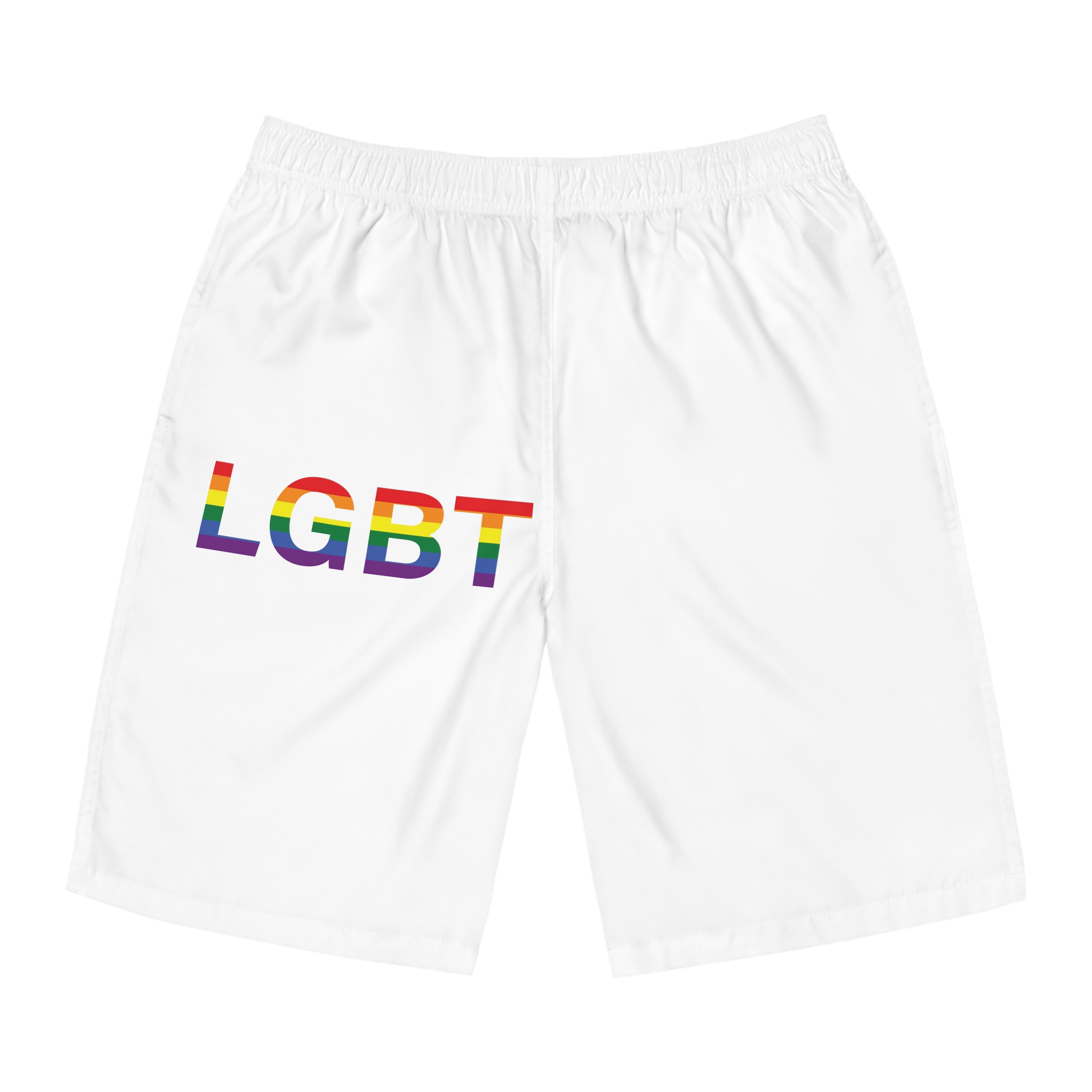 Lgbt Word Text Letter Rainbow Color Flag Isolated White Background Vector Illustration Mens Board Shorts Aop