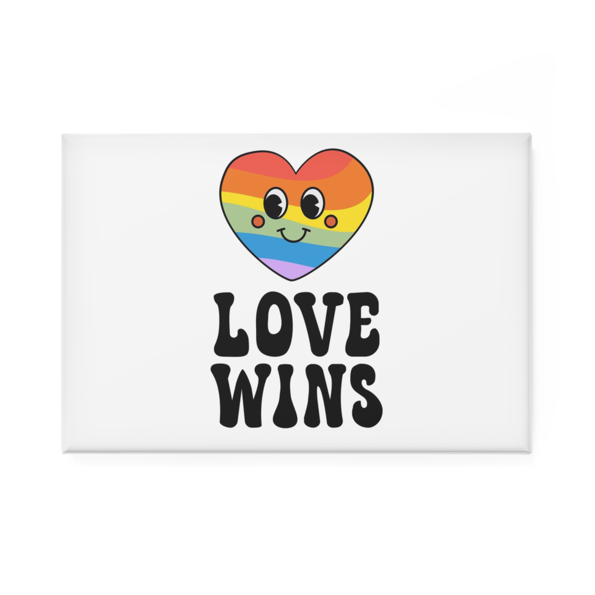 Vector Lgbt Groovy Love Wins Lettering Heart Button Magnet Rectangle 1 And 10 Pcs