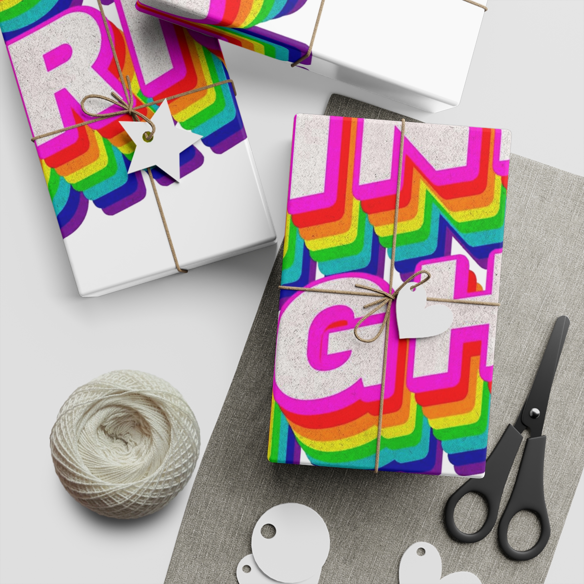 Rainbow Word Shine Bright Typography Design Element Gift Wrapping Paper Sheets 1pc - Image 5