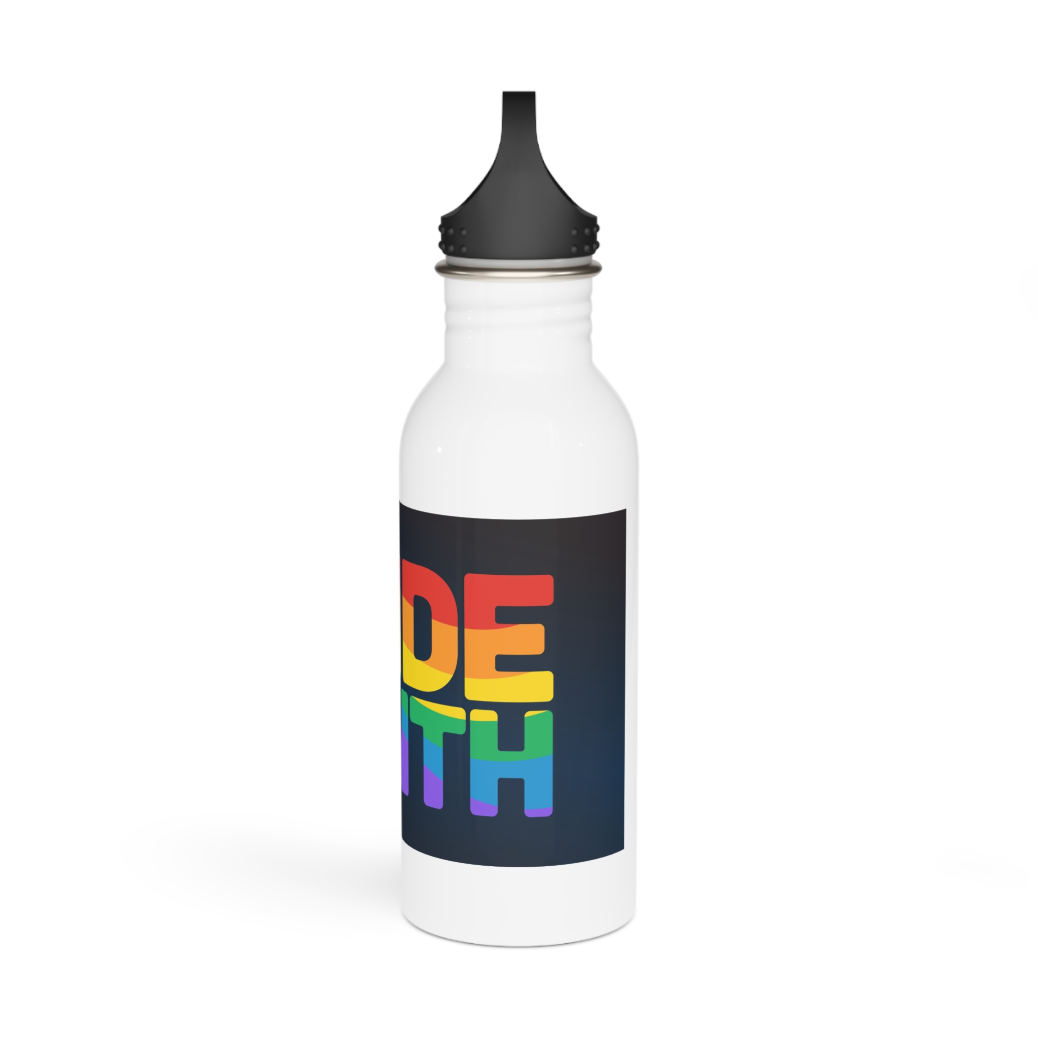 Lgbt Pride Rainbow Flag Lettering Banner Poster Social Media Pride Calligraphy With Stainless Steel Water Bottle - Image 4