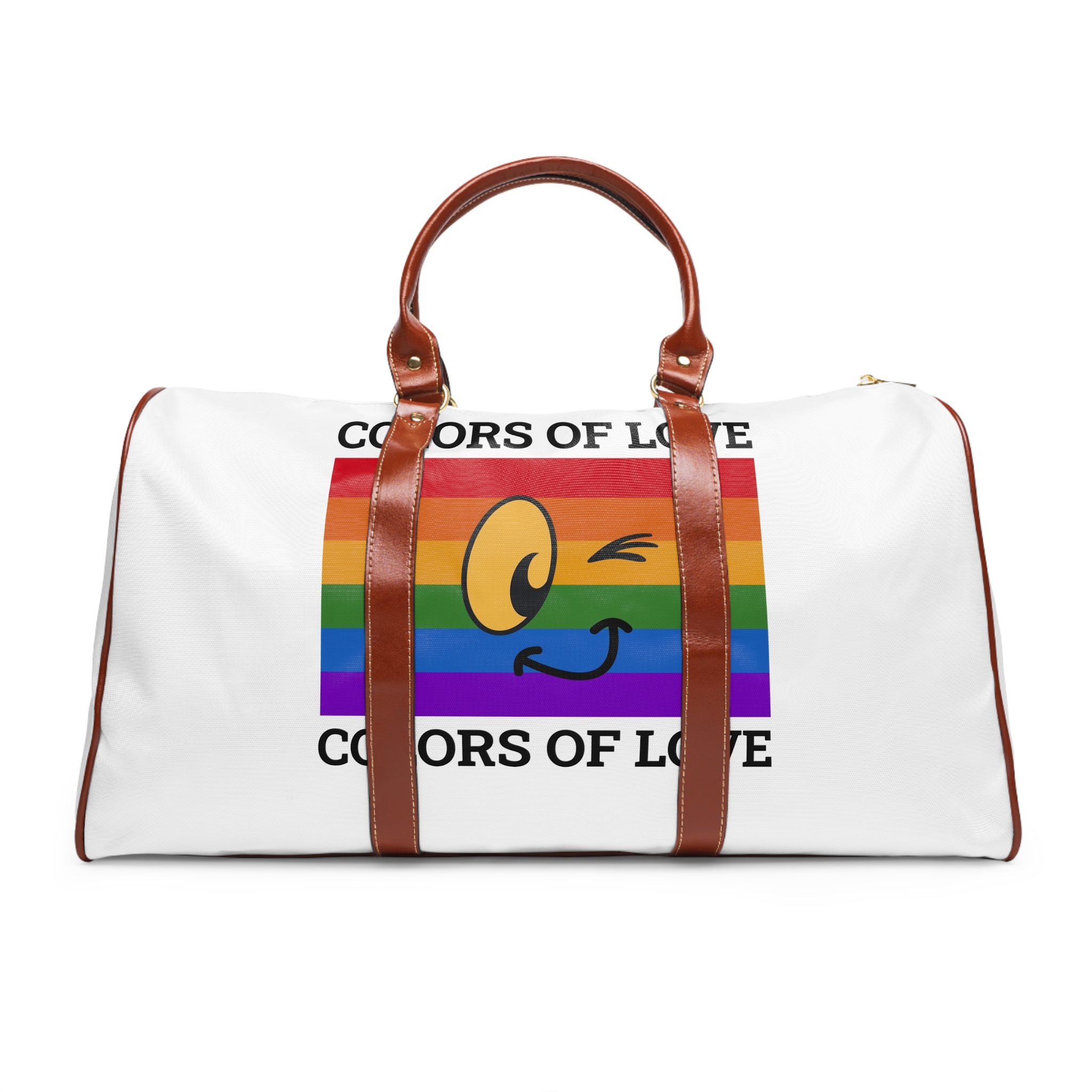 Colors Love Lgbtq Pride Month Quote Rainbow Flag Art With Smiley Face White Background Waterproof Travel Bag