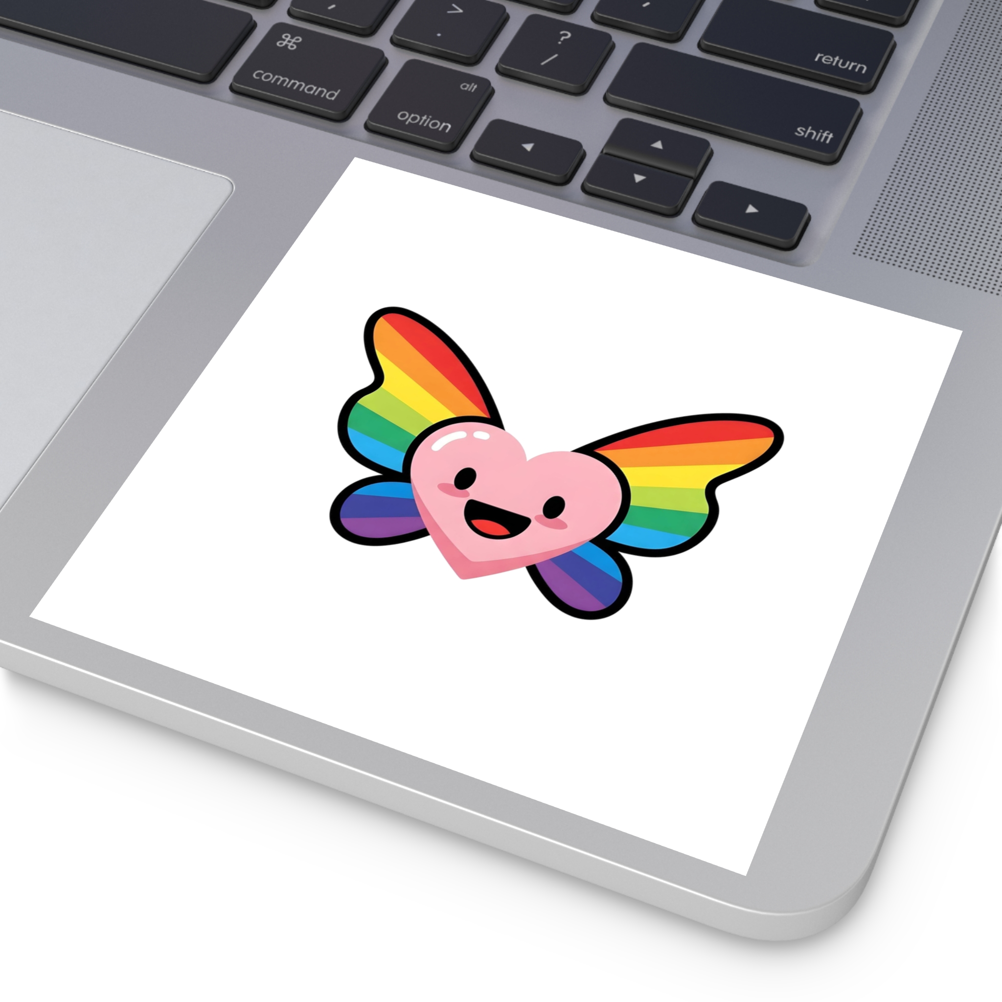 Happy Rainbow Heart Butterfly1 Laminate Stickers Square - Image 75