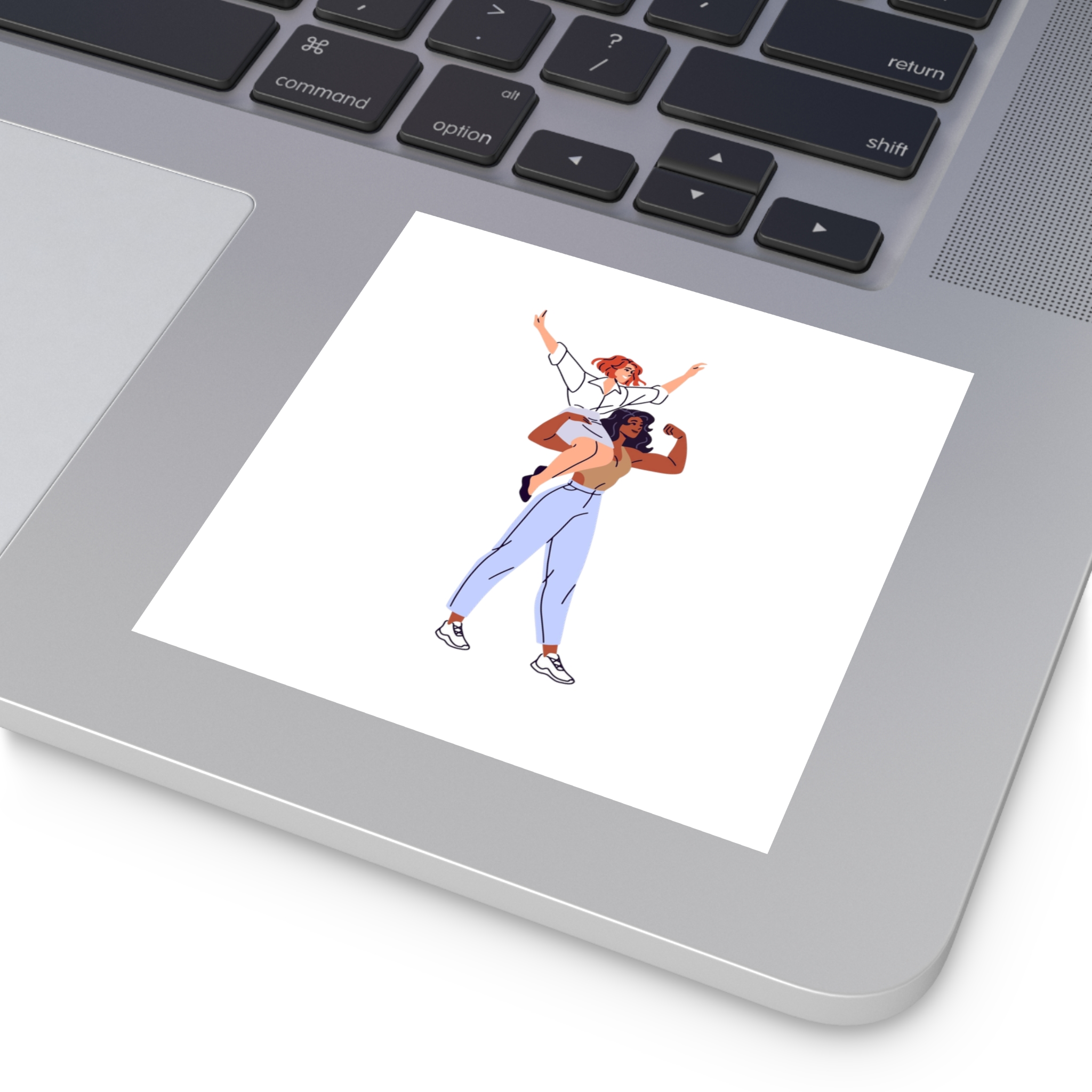 Happy Feminists Celebrate Success Winning Diverse Women Cheer Hands Up Support Feminism Strong Girl Holds Her Friend Shoulder Flat Isolated Vector Illustration White Background Laminate Stickers... - Image 19