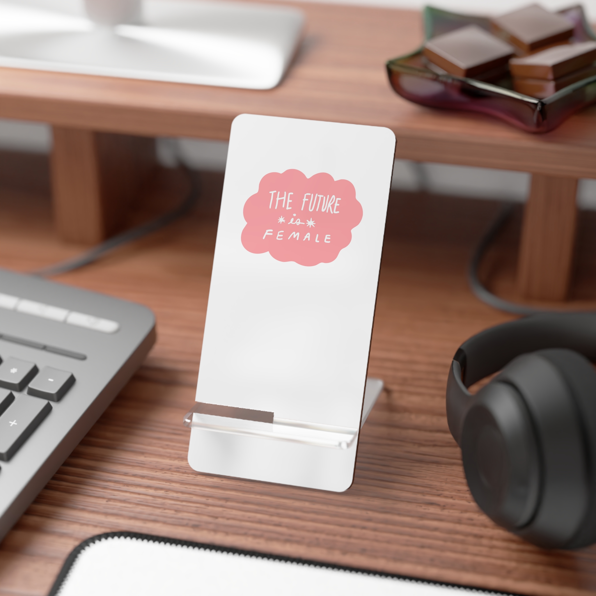Future Is Female Sticker Collage Pink Speech Bubble Vector Mobile Display Stand For Smartphones - Image 3
