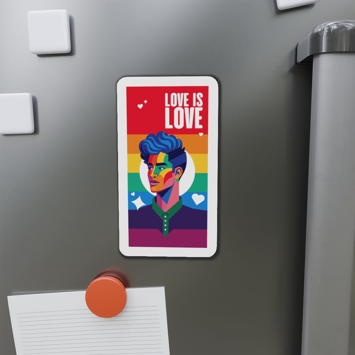 Poster Man With Rainbow Colored Face Rainbow Colored Background Die Cut Magnets - Image 14
