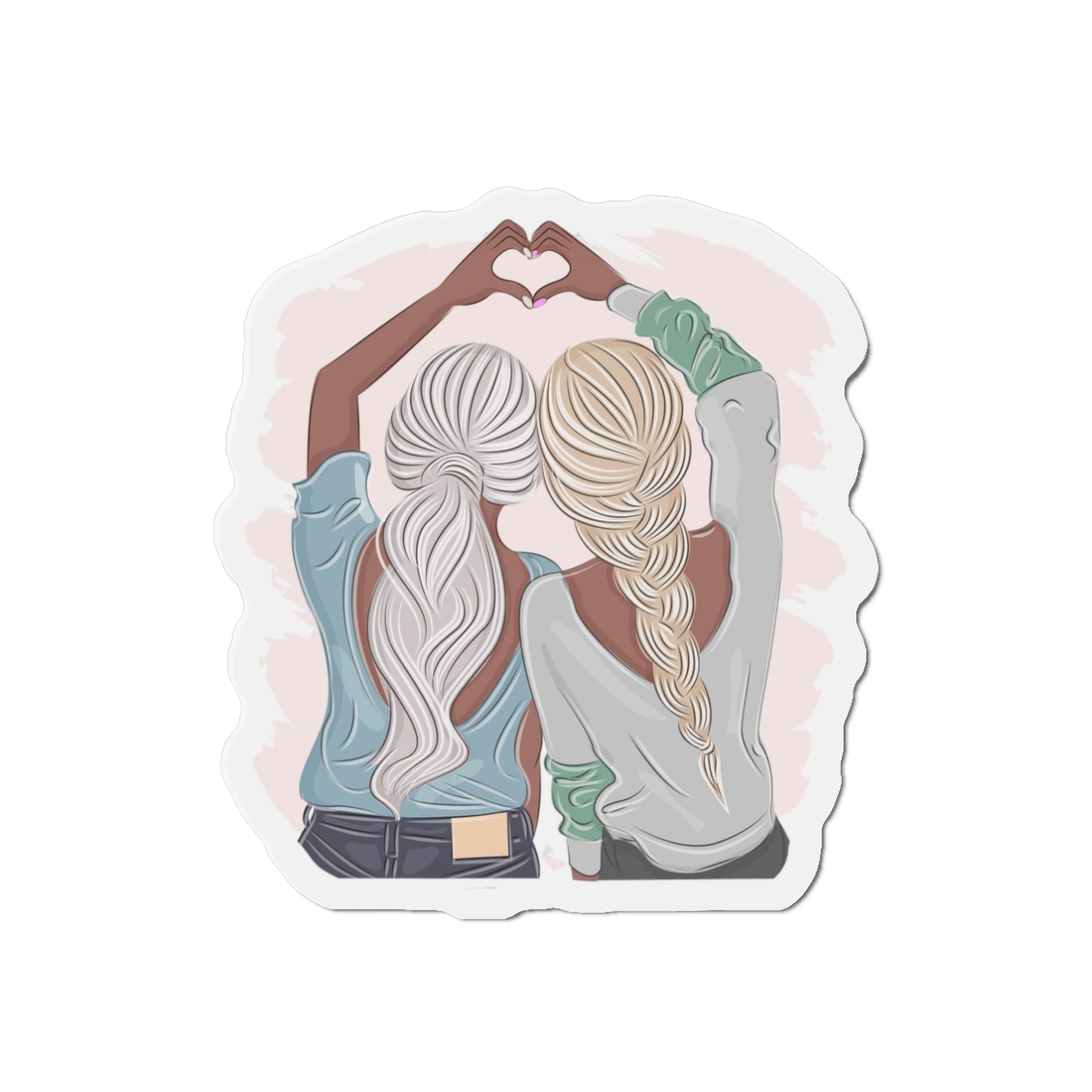 Stylish Girlfriends Two Sisters Show With Hands Heart View From Back Friendship Concept Fashion Vector Illustration Art Postcard Poster Interior Design Textile Print Die Cut Magnets - Image 4