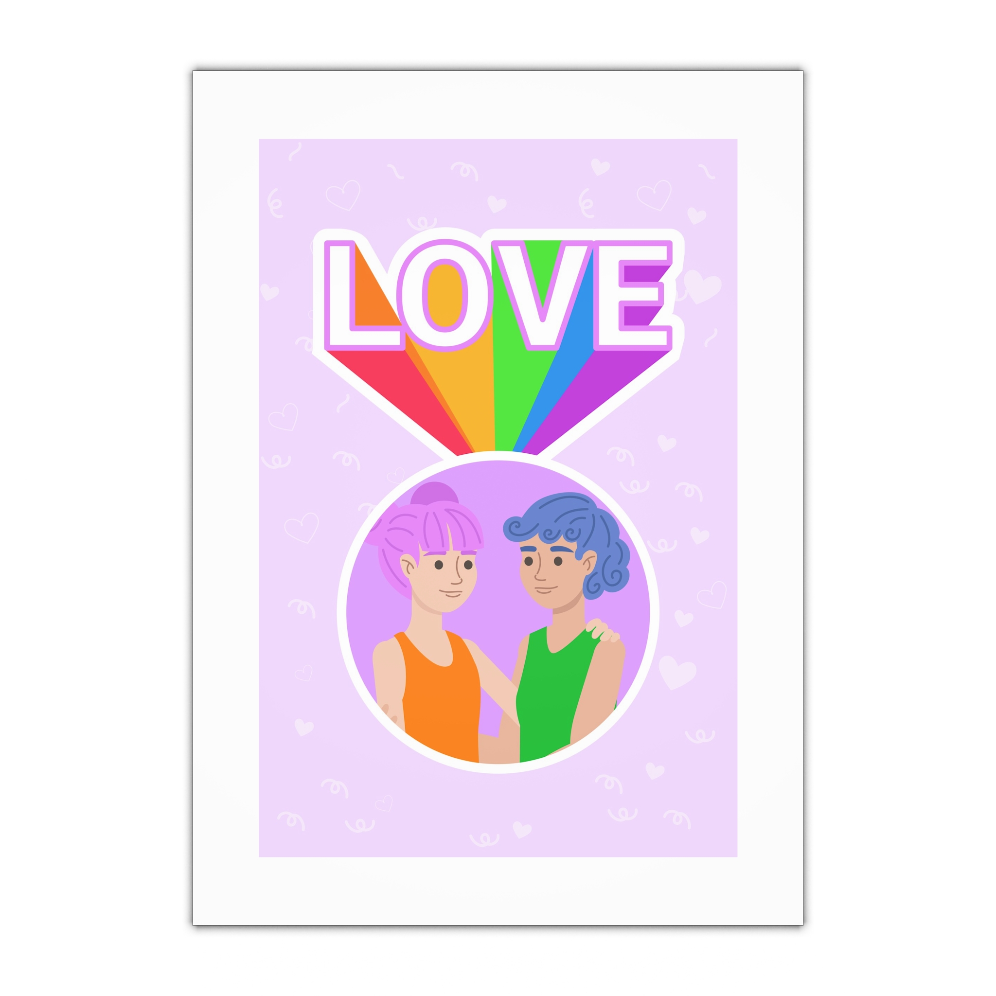 Young Couple Embracing With Rainbow Love Text Celebrating Pride Month Gift Wrapping Paper Sheets 1pc