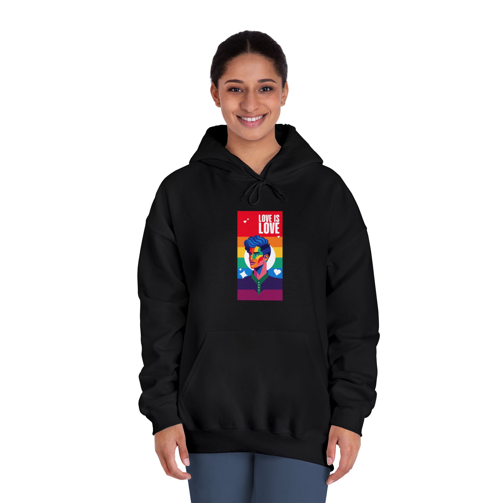Poster Man With Rainbow Colored Face Rainbow Colored Background Unisex Dryblend Hooded Sweatshirt - Image 12