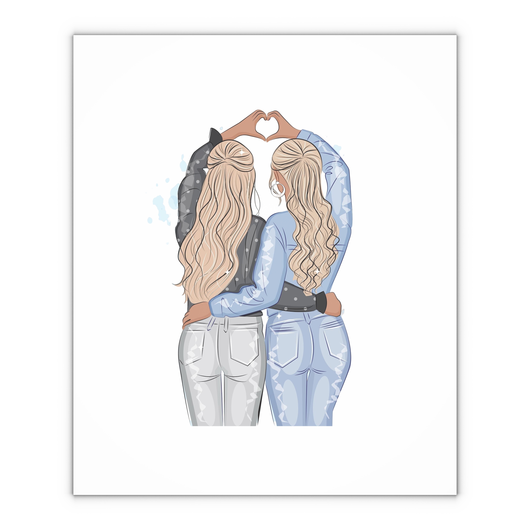 Two Girls Friends Sister Friends With Long Hair Hugging Friendship Day Print Valentine Vector(1) Gift Wrapping Paper Sheets 1pc - Image 4