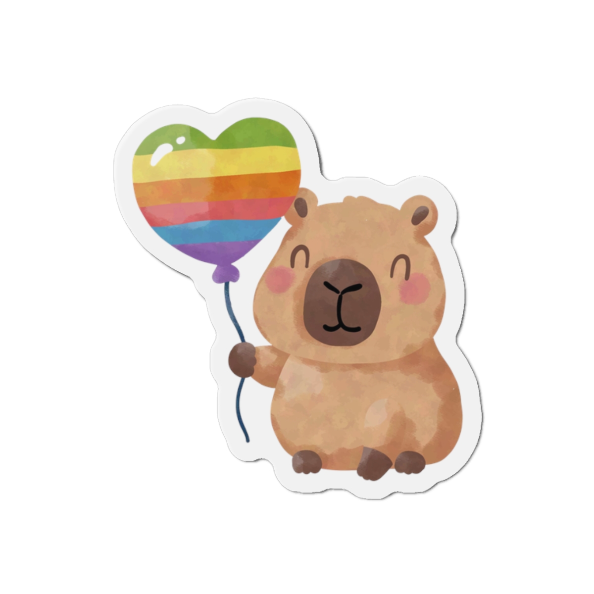 Capybara Holding Rainbow Heart Balloon Illustration (1) Die Cut Magnets