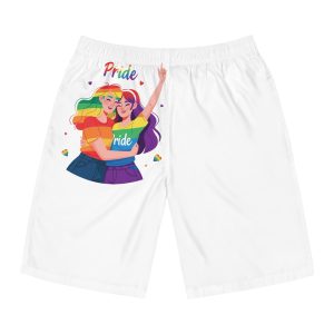 Celebrating Love Diversity Two Happy People Embracing Together Mens Board Shorts Aop