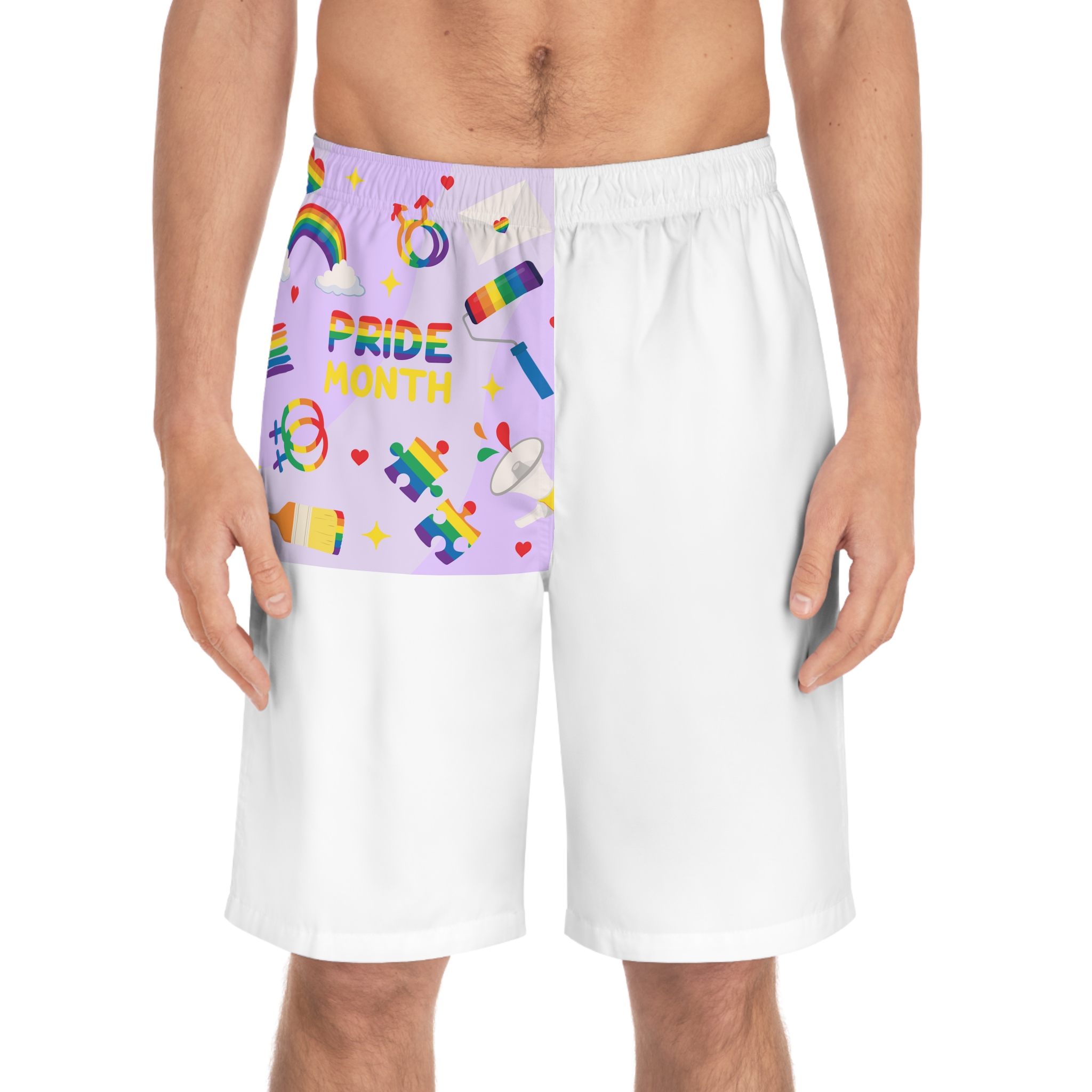 Pride Month Lgbtq Symbol Rainbow Colors Cute Elements Set Mens Board Shorts Aop - Image 3