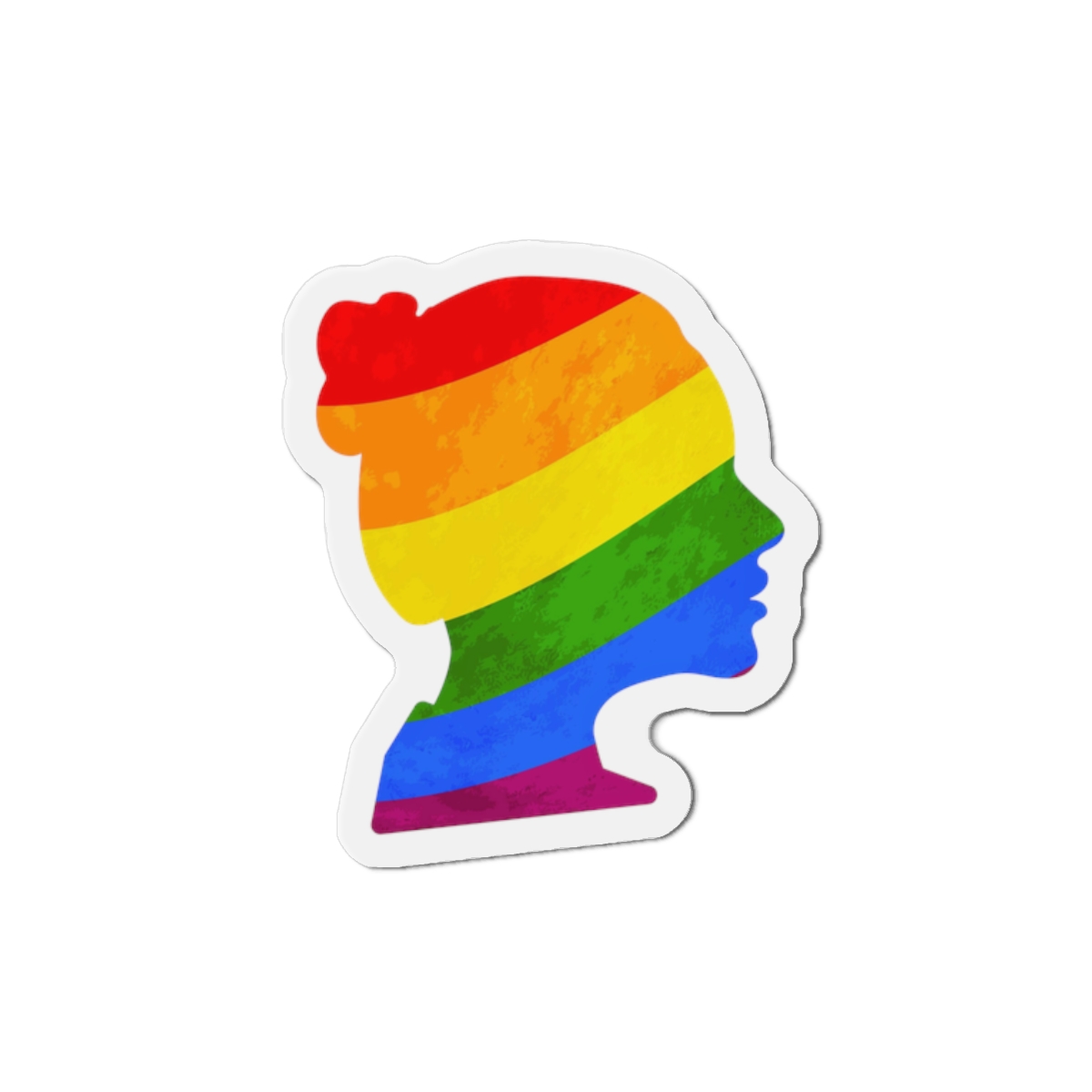 Black Detailed Realistic Girls Face Profile With Lgbt Pride Flag Isolated White Die Cut Magnets