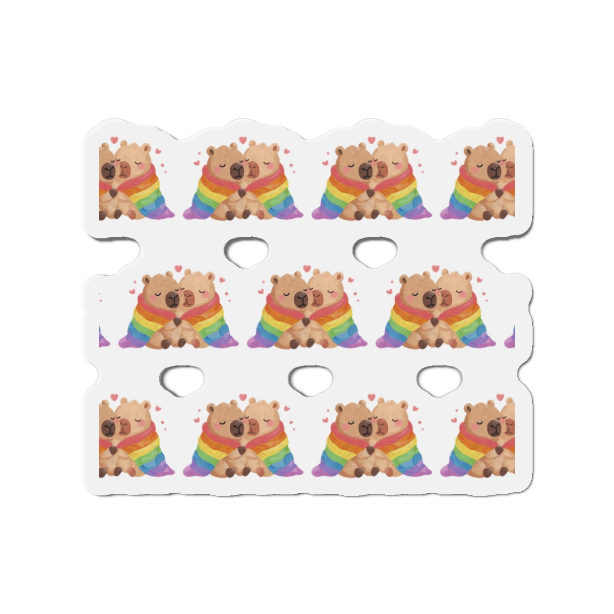 Two Capybaras Embracing Rainbow Blanket Illustration Die Cut Magnets - Image 4