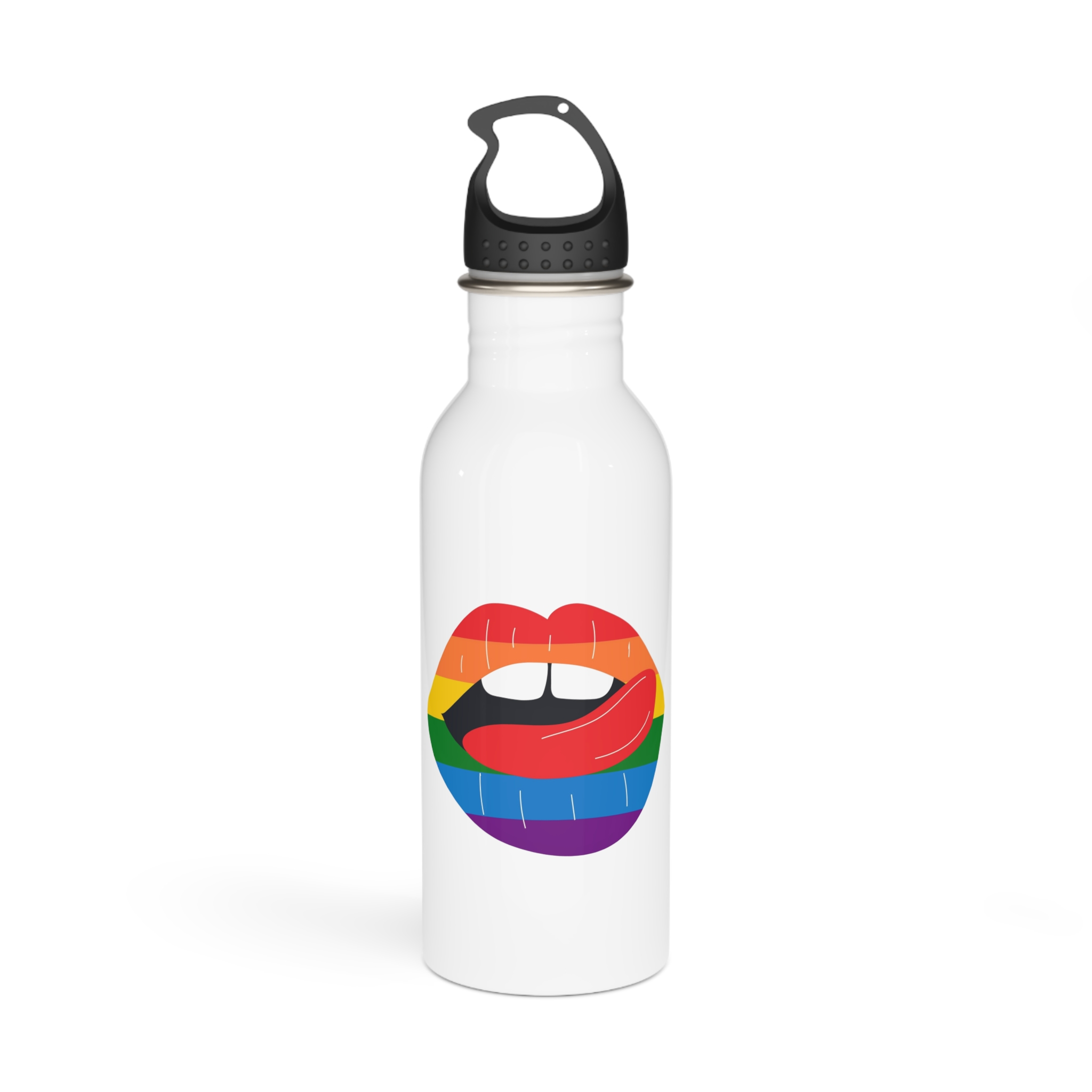 Beautiful Lips Kiss Trace With Lgbt Symbol Pride Flag Rainbow Colors Print Stainless Steel Water Bottle