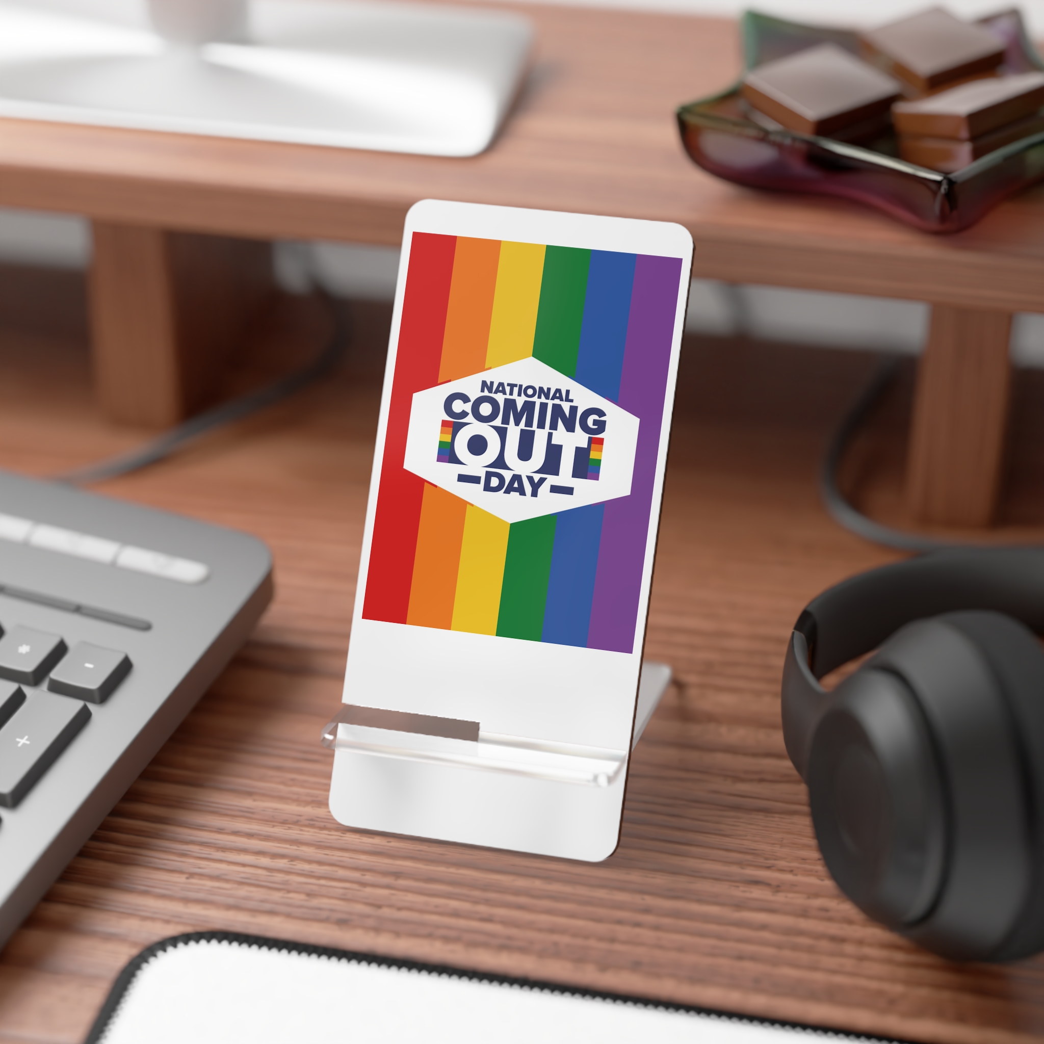 Coming Out Day Pride Month Lgbt Rainbow Flag Diversity Equality Free Love Vector Poster Mobile Display Stand For Smartphones - Image 3