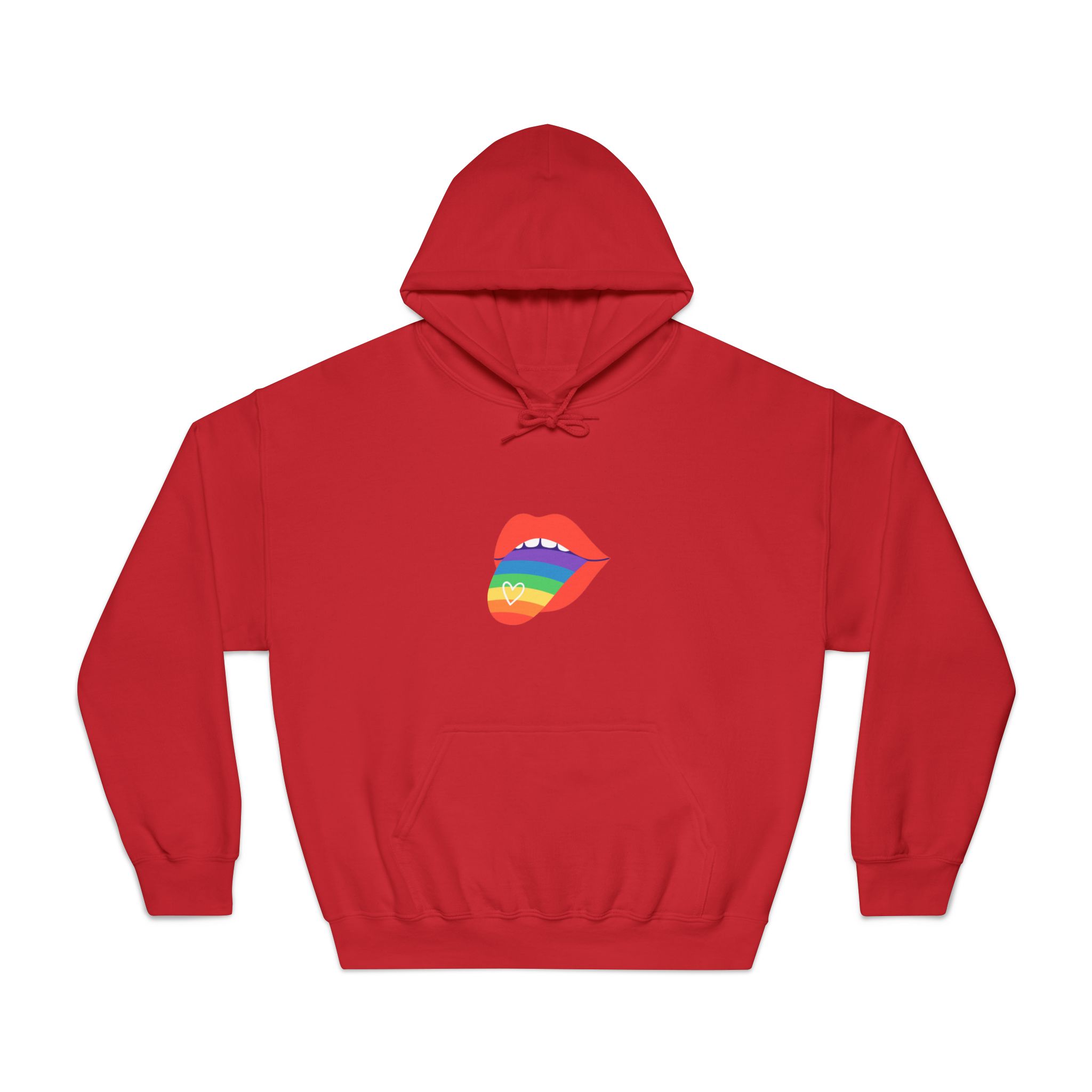 Open Red Lips With Rainbow Tongue Hand Drawn Vector Illustration Unisex Dryblend Hooded Sweatshirt - Image 33