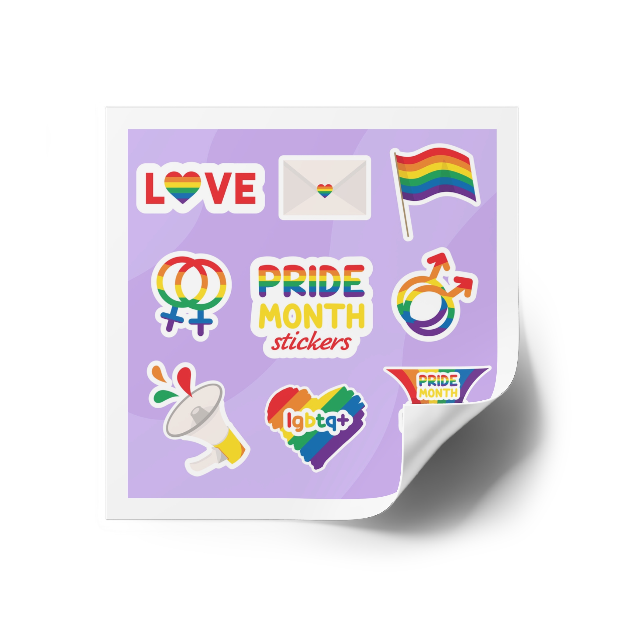 Pride Month Stickers Lgbtq Rainbow Flag Cute Flat Illustrations Laminate Stickers Square - Image 18