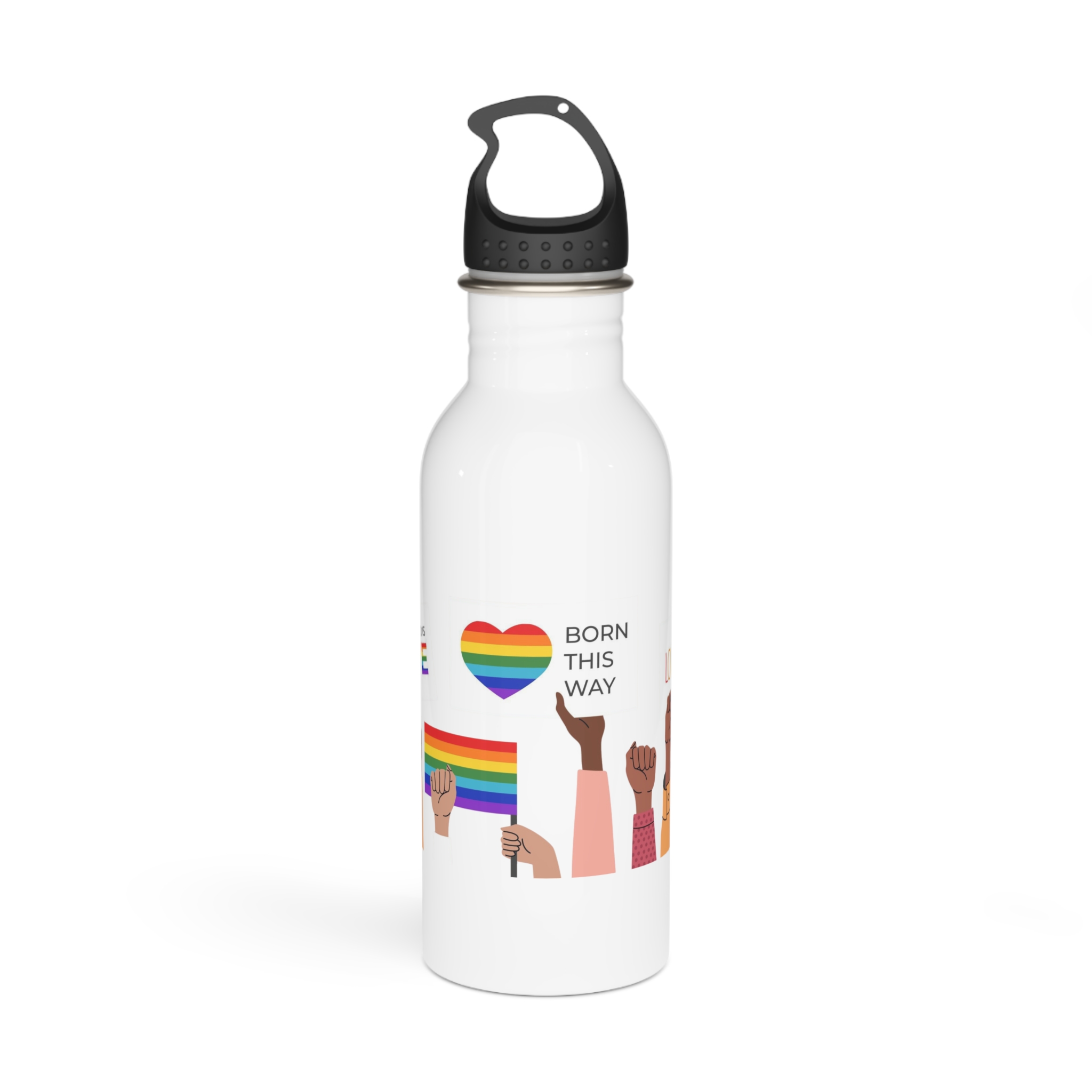 People Holding Lgbt Posters Symbols Signs Flags With Rainbows Pride Month Human Rights Love Is Love Stainless Steel Water Bottle