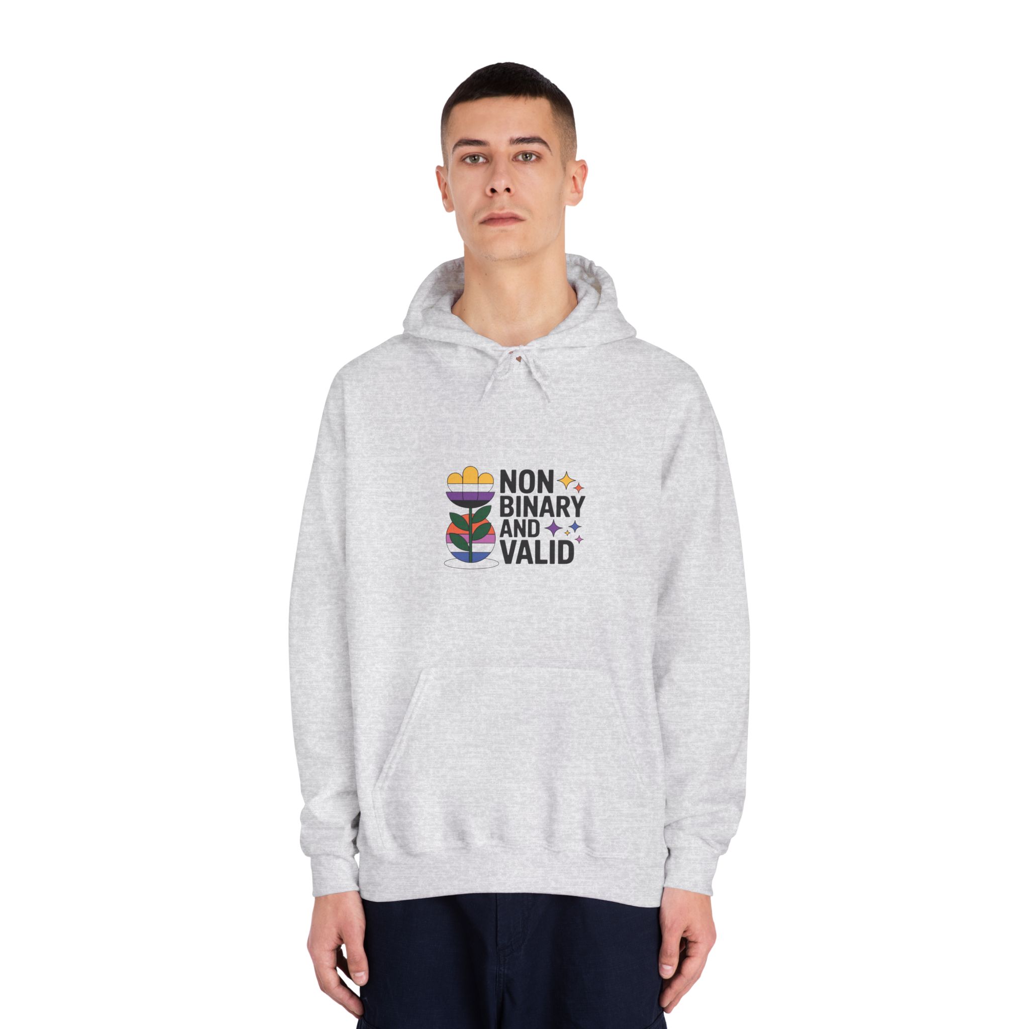 Non Binary Valid T Shirt Design Isolated White Background Unisex Dryblend Hooded Sweatshirt - Image 7