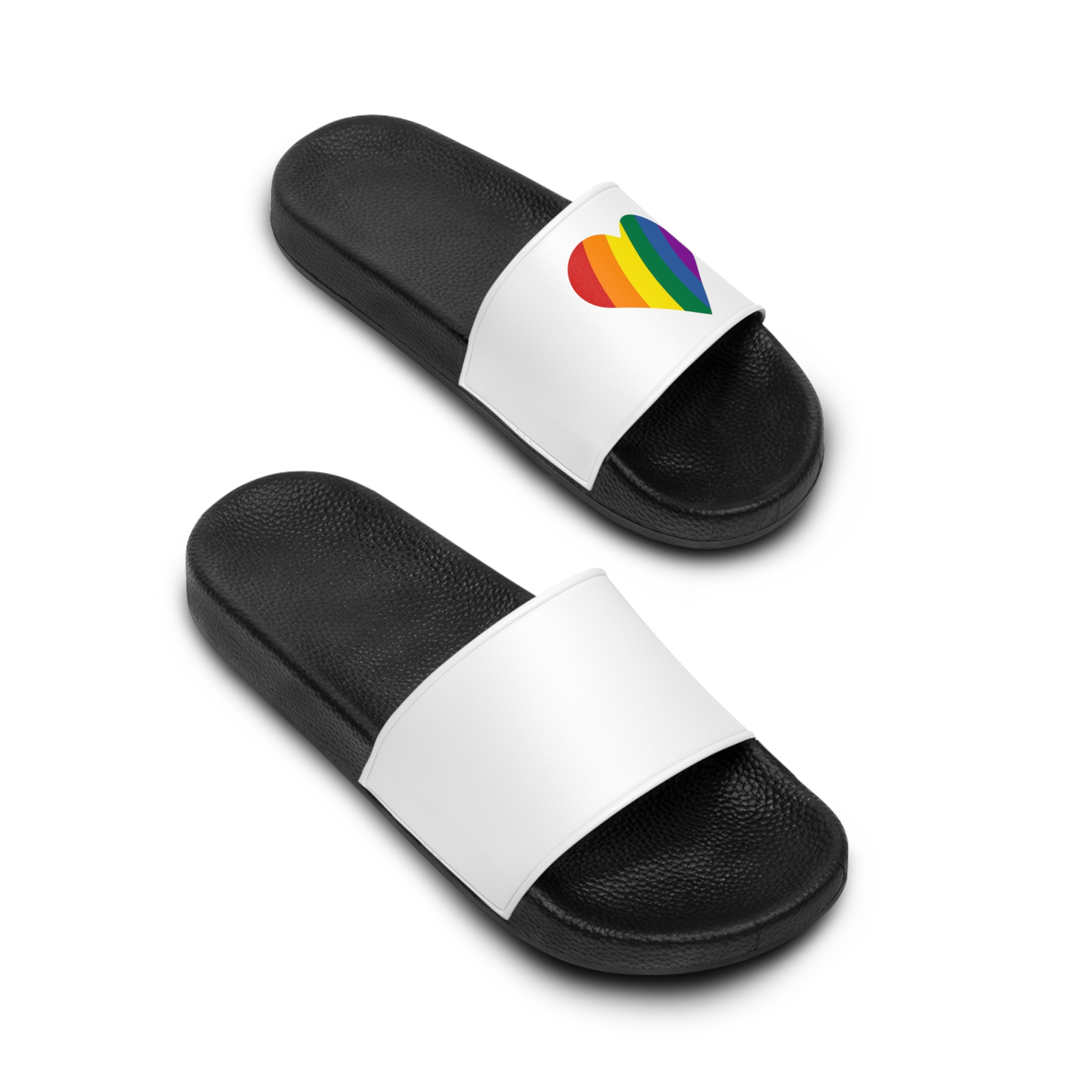 Minimalist Pride Heart Filled With Rainbow Colors Mens Slide Sandals - Image 4