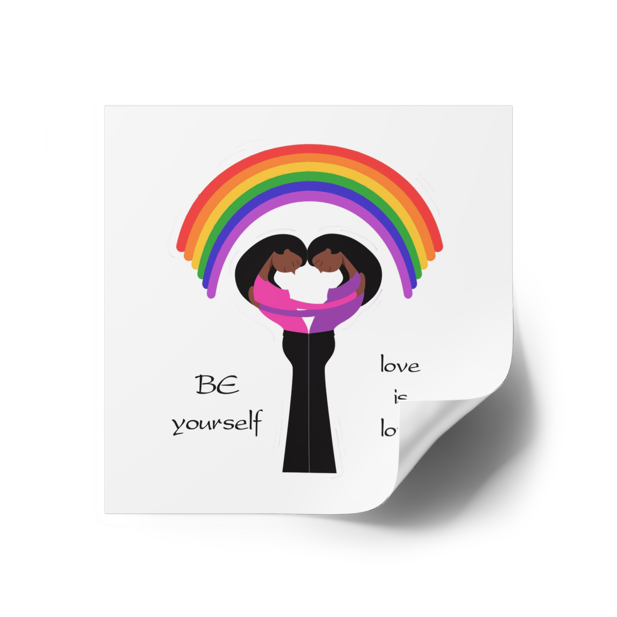Poster Two Girls Hugging With Rainbow Laminate Stickers Square - Image 30