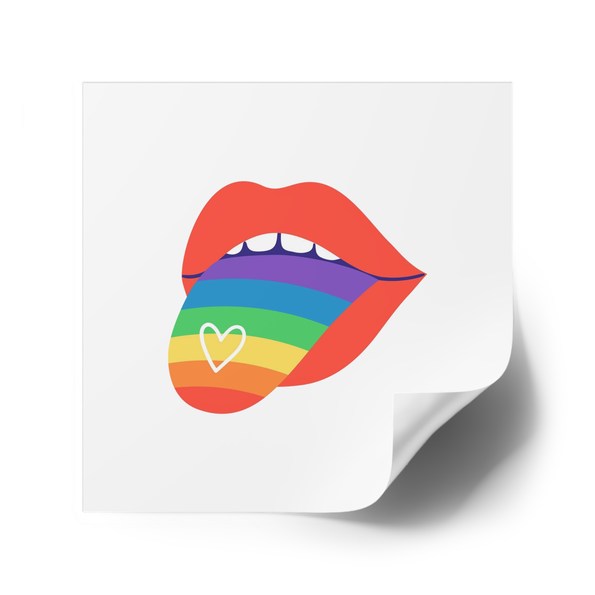 Open Red Lips With Rainbow Tongue Hand Drawn Vector Illustration Laminate Stickers Square - Image 46