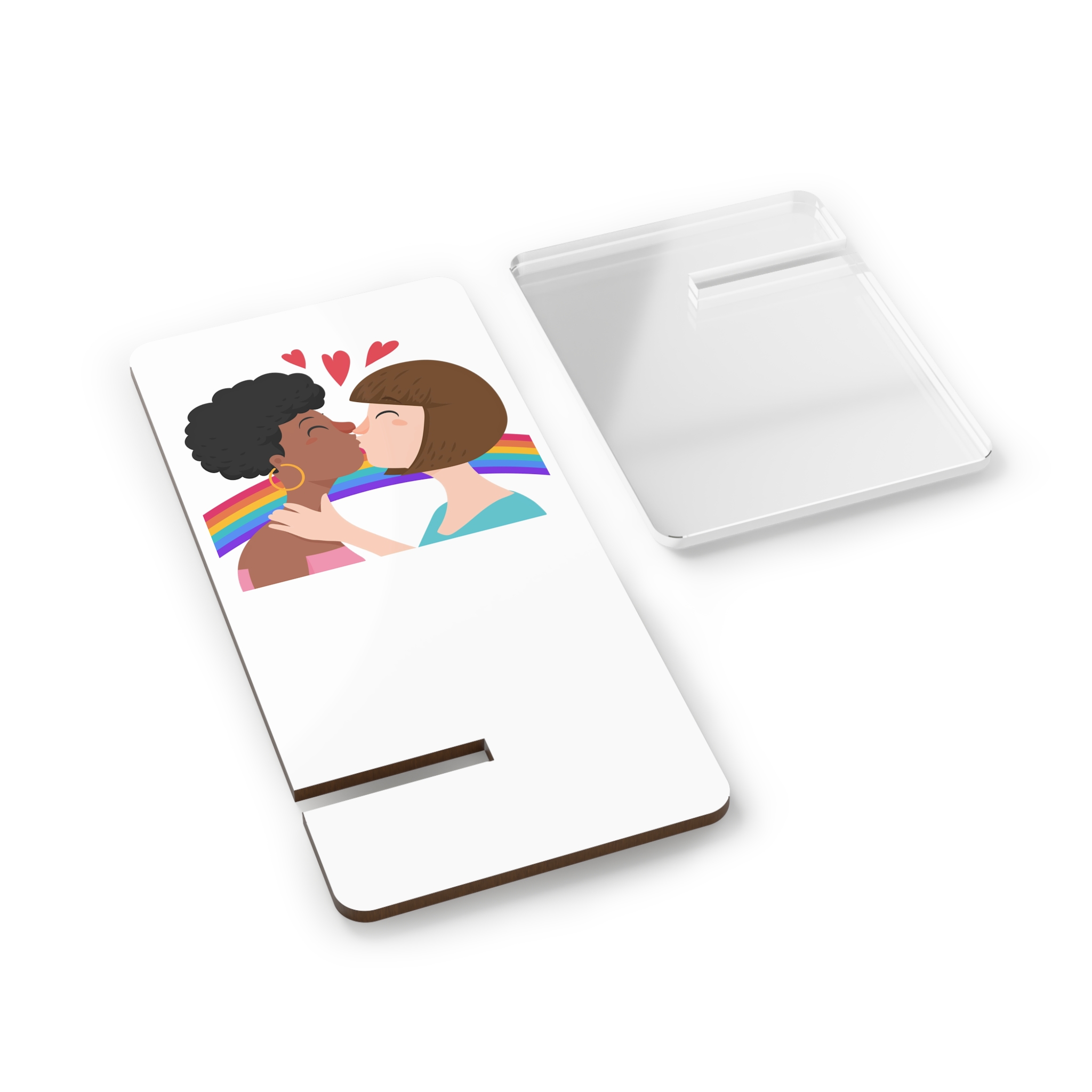 Flat Design Lesbian Kiss Illustrated Mobile Display Stand For Smartphones - Image 2